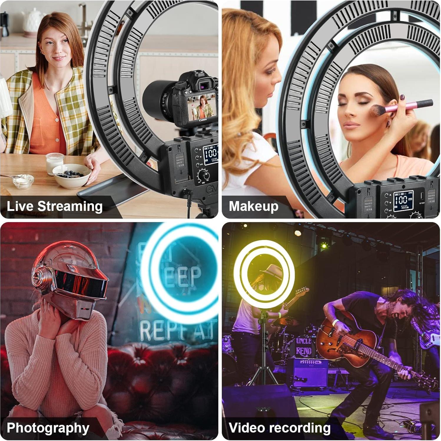 Luz de Anillo GVM 45cm LED RGB con Trípode Ajustable 175cm