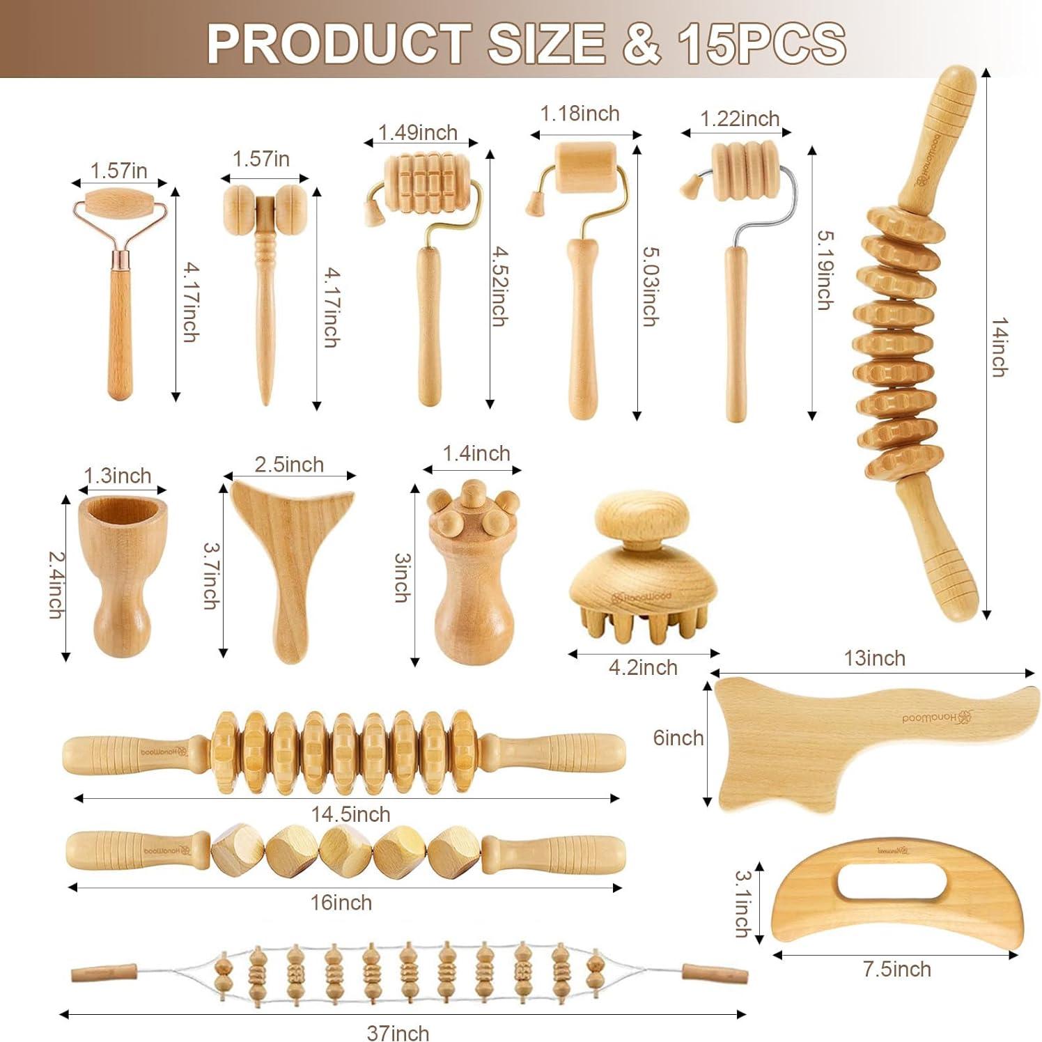 Juego de 15 Herramientas de Masaje de Madera HanaWood