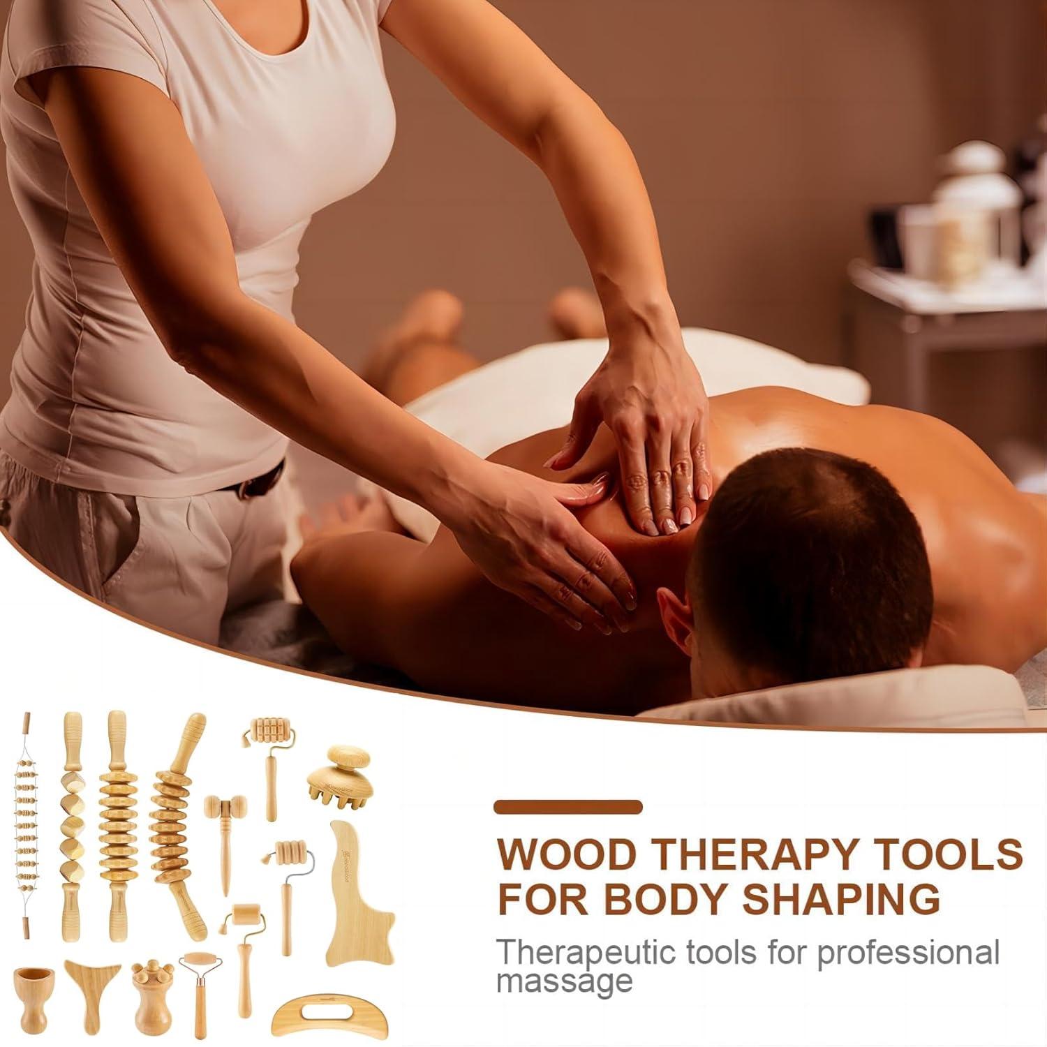 Juego de 15 Herramientas de Masaje de Madera HanaWood