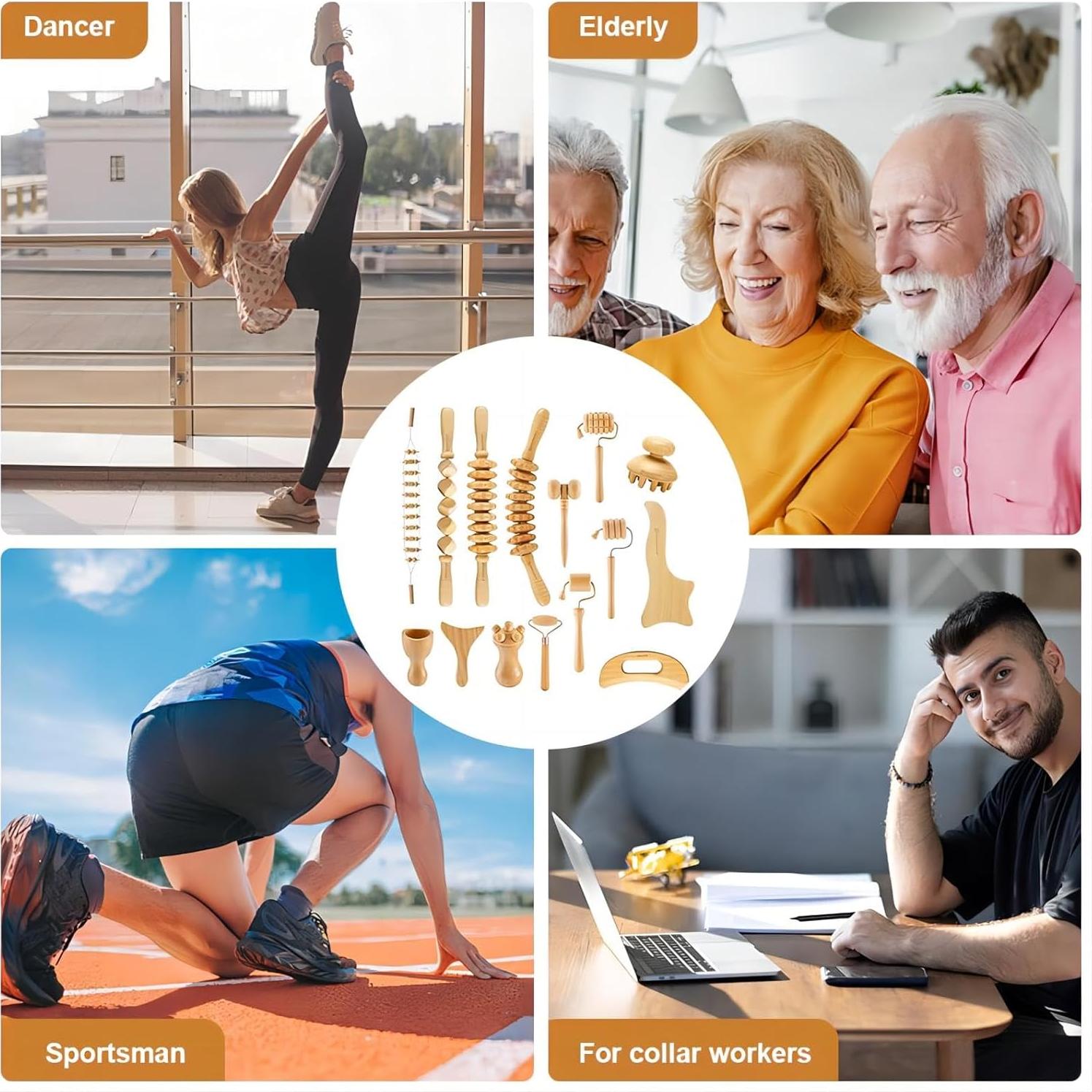 Juego de 15 Herramientas de Masaje de Madera HanaWood