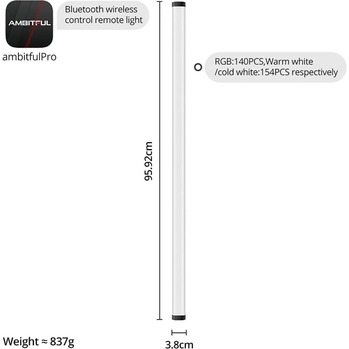 Bastón de Luz Portátil AMBITFUL A2 PLUS 30W RGB LED 2500K-8500K