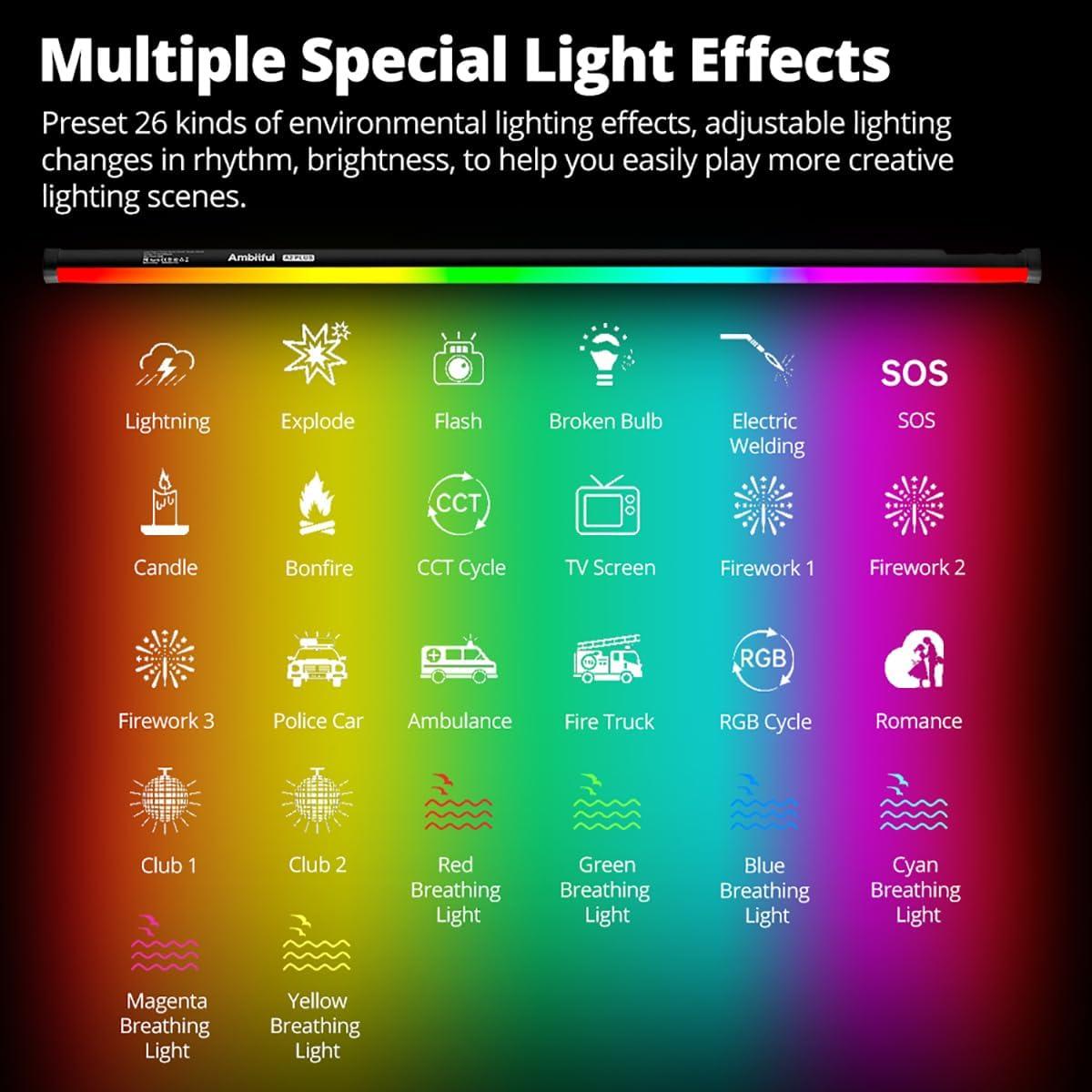 Bastón de Luz Portátil AMBITFUL A2 PLUS 30W RGB LED 2500K-8500K