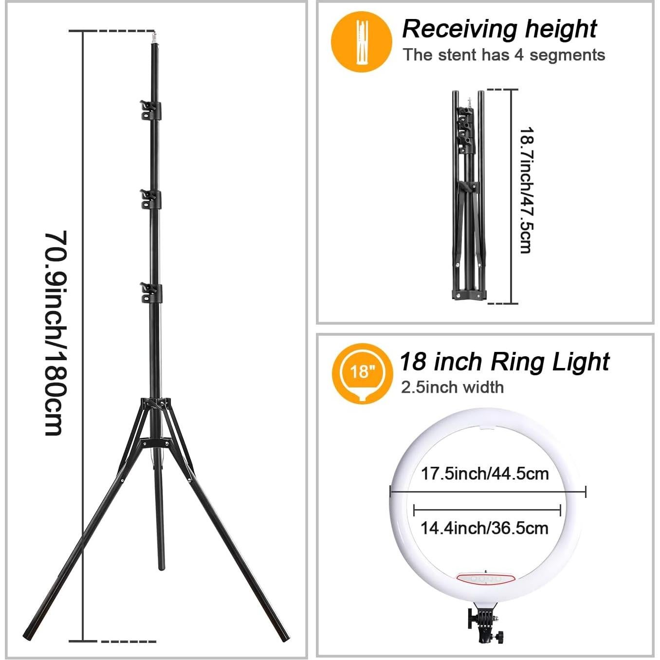 Anillo de Luz LED Zomei 18" Regulable 58W 5500K para Maquillaje