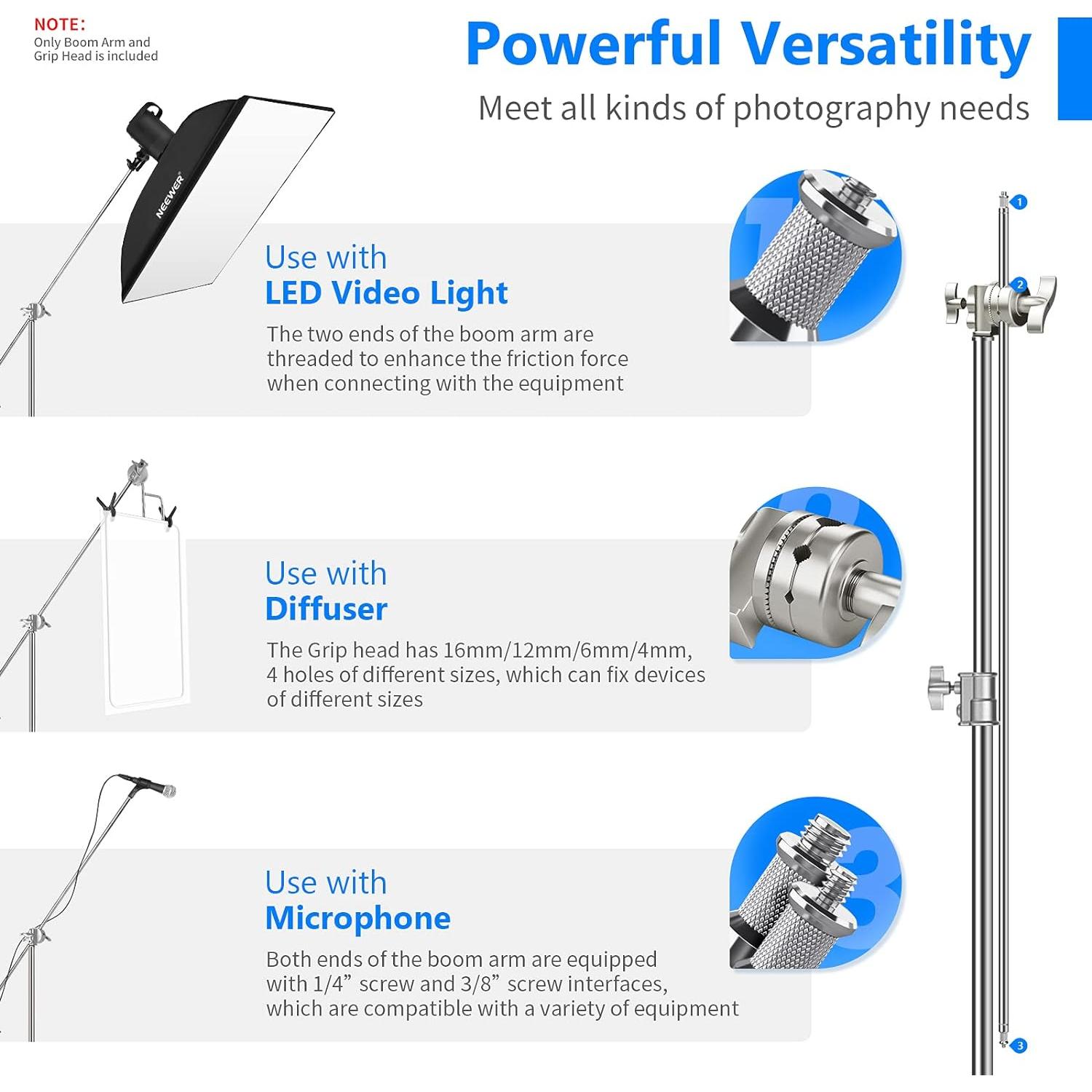 Brazo de Extensión Neewer 101.6 cm con 2 Cabezas de Agarre