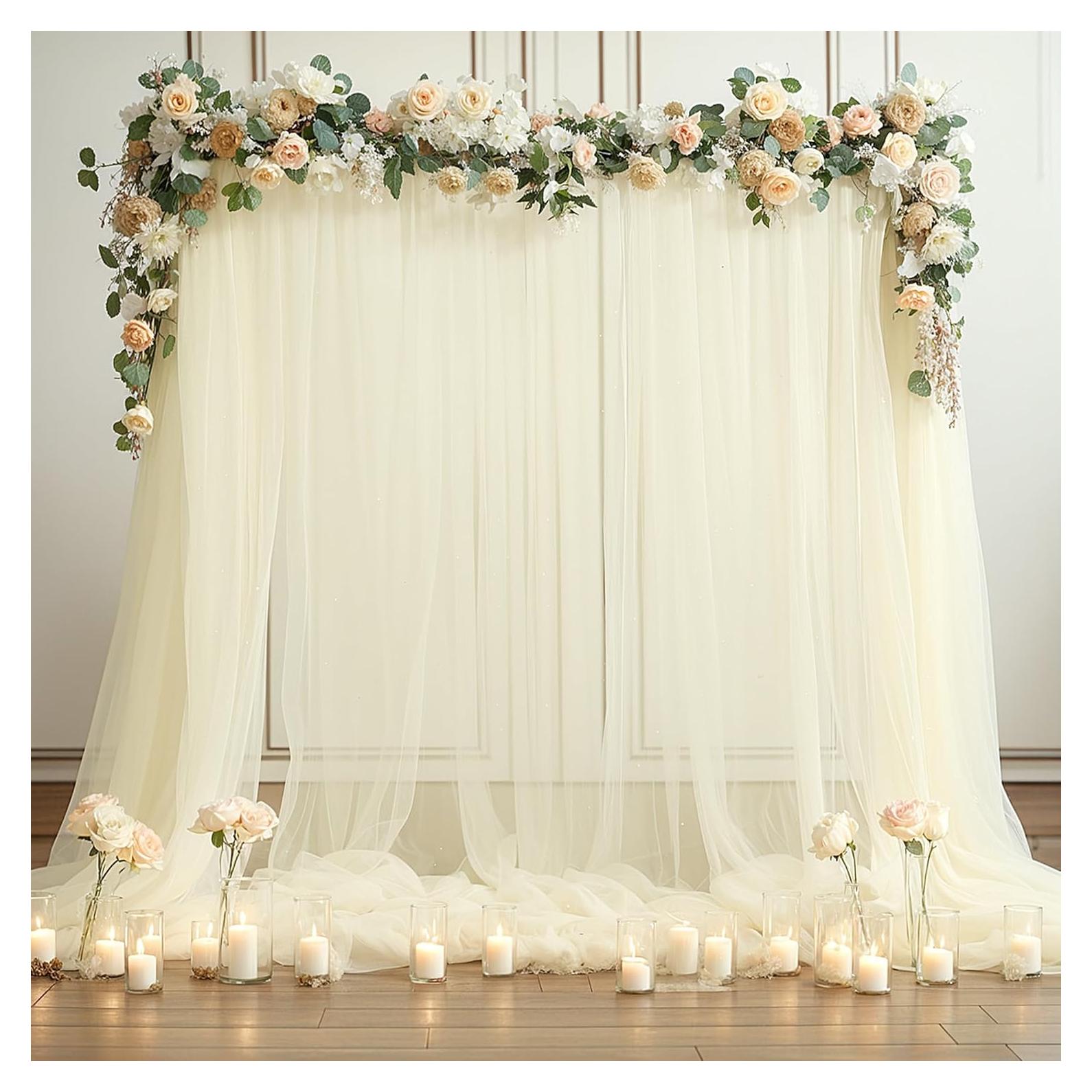 Cortina de fondo de tul marfil 2 paneles 3.05x2.44m para fiestas