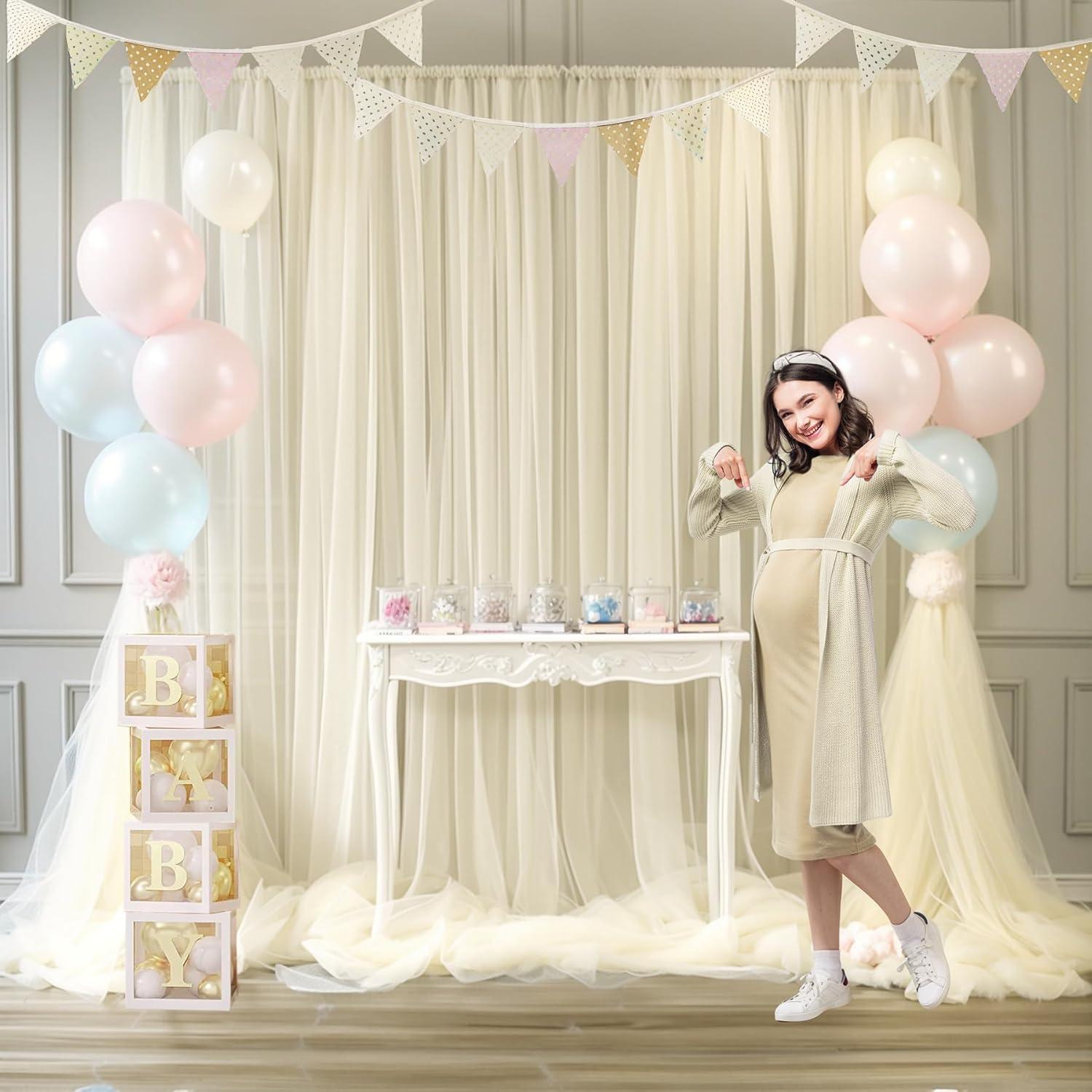 Cortina de fondo de tul marfil 2 paneles 3.05x2.44m para fiestas