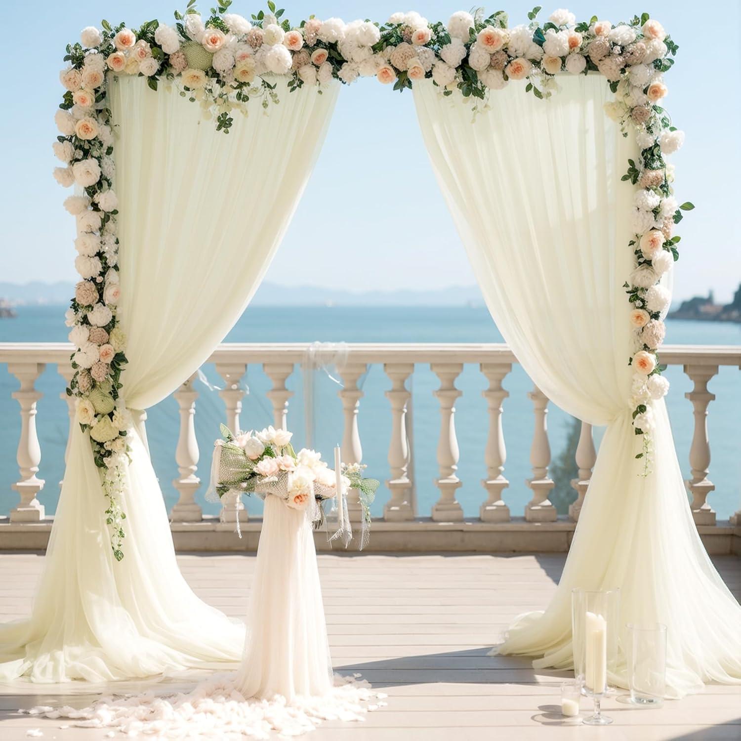 Cortina de fondo de tul marfil 2 paneles 3.05x2.44m para fiestas