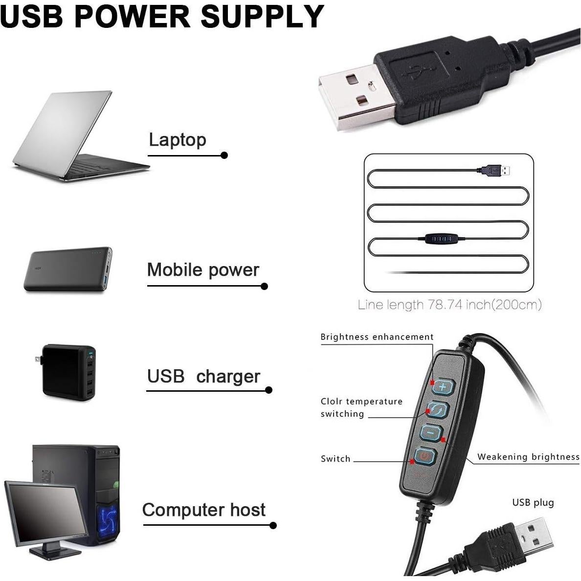 Luz de Anillo USB 20cm Acetaken con Soporte Giratorio 360°