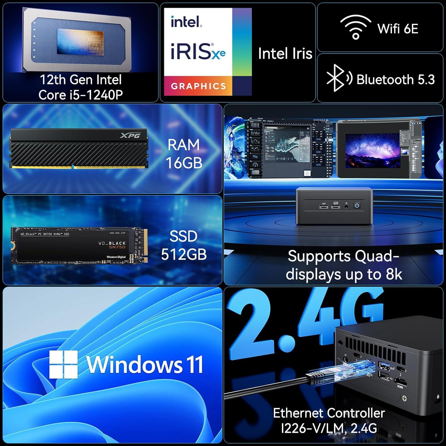 Mini PC Intel NUC 12 Pro i5-1240P 16GB RAM 512GB SSD