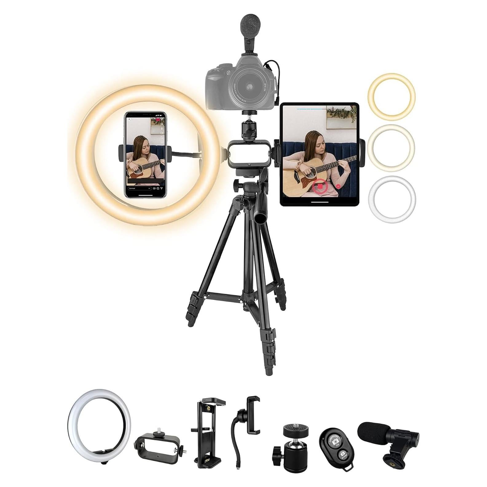 Kit de Vlogging Pro Acuvar - Luz de Anillo, Trípode, Micrófono