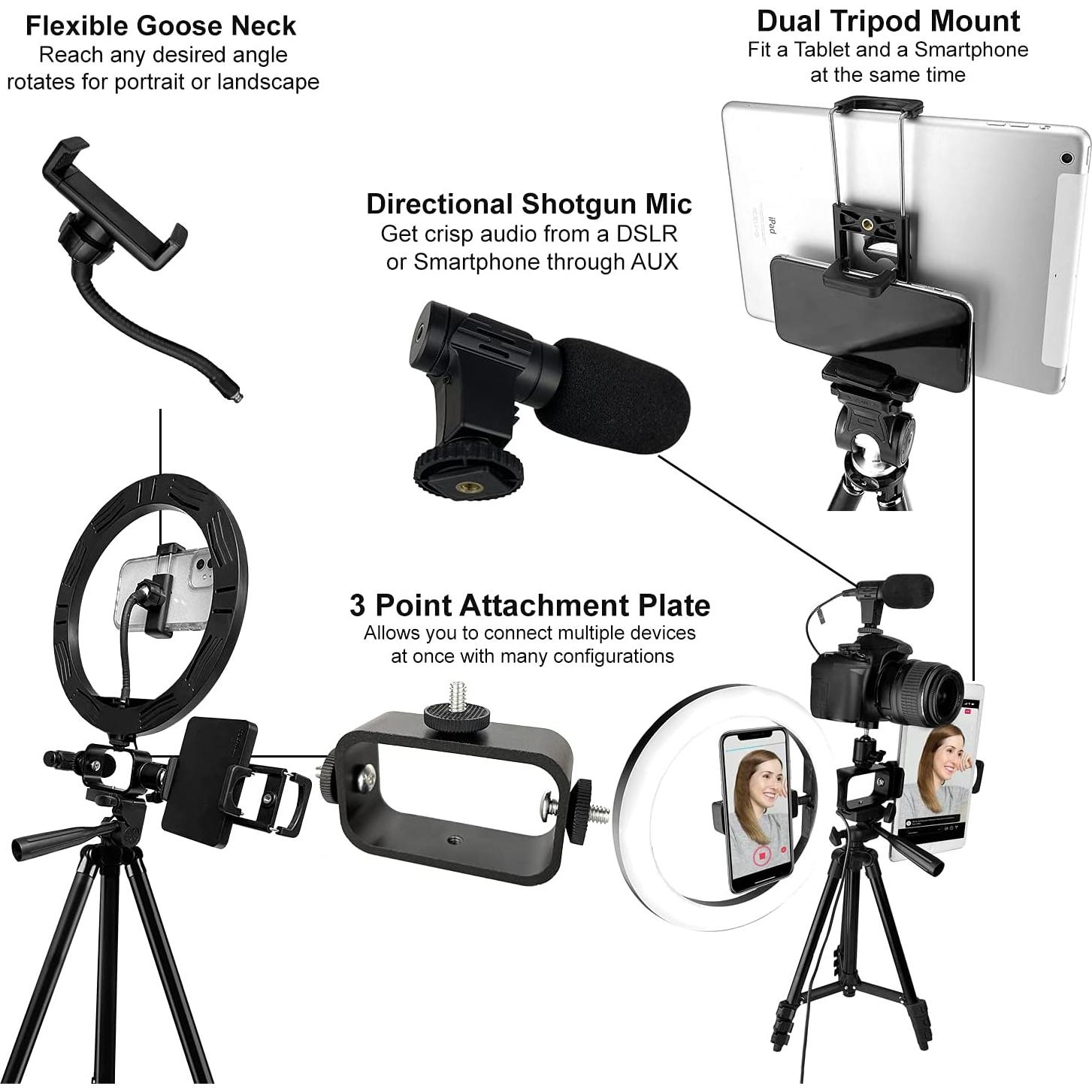 Kit de Vlogging Pro Acuvar - Luz de Anillo, Trípode, Micrófono
