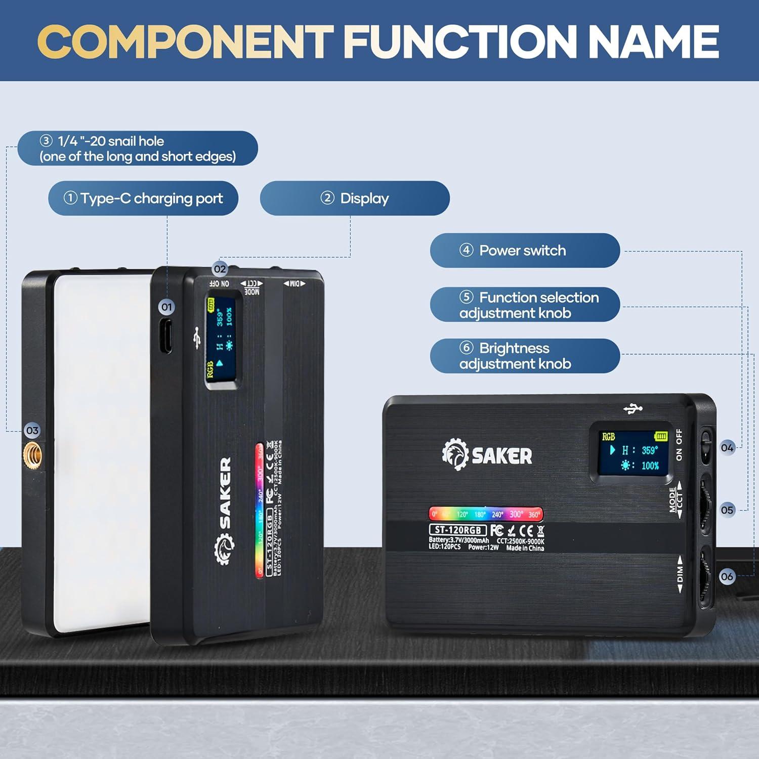 Luz de Selfie SAKER RGB 120 LED 2500K-9000K para Fotografía