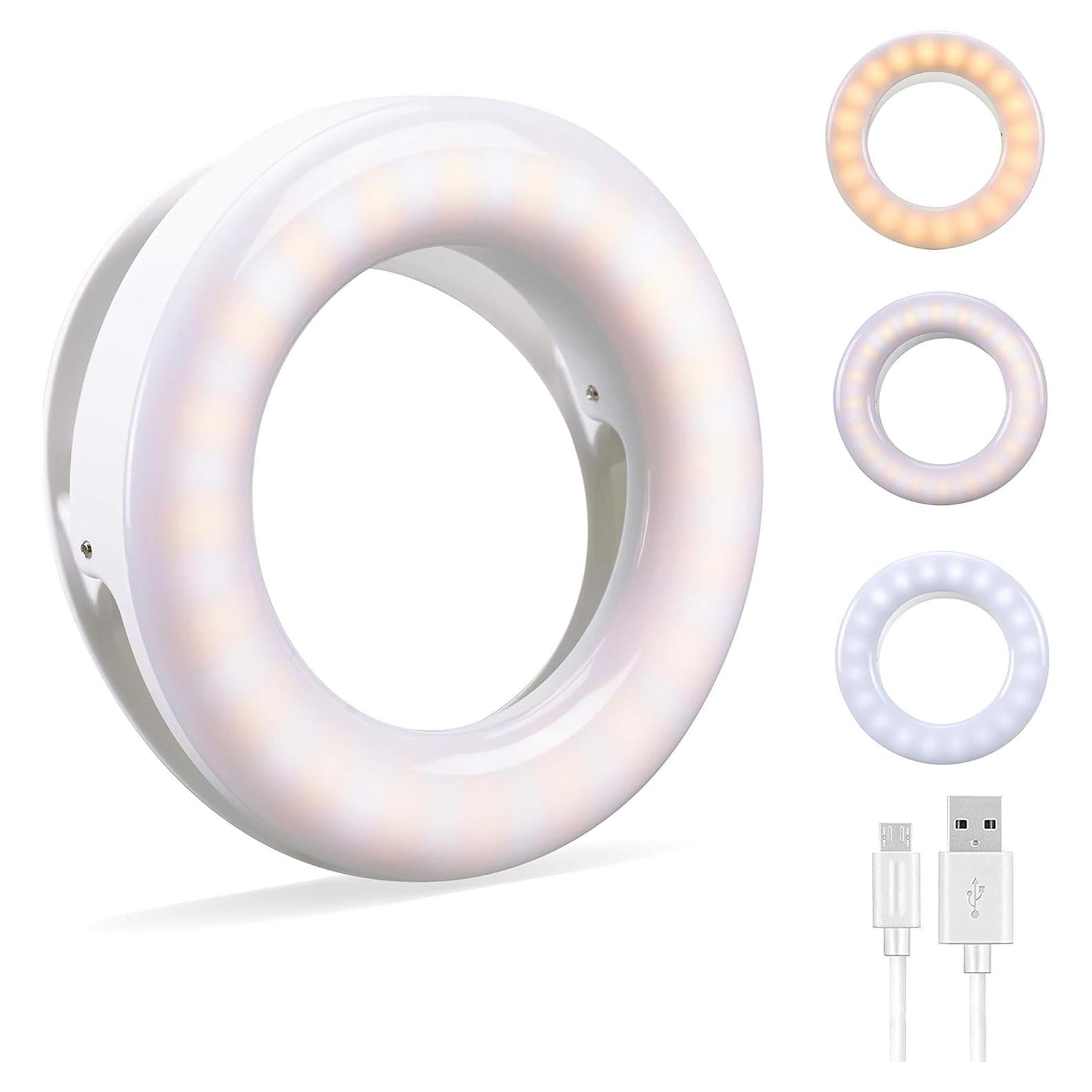 Selfie Ring Light, Oternal Ring Light Rechargeable Portable Clip-on Selfie Fill Light for iPhone Android Smart Phone Photography, Camera Video, Girl Makes up