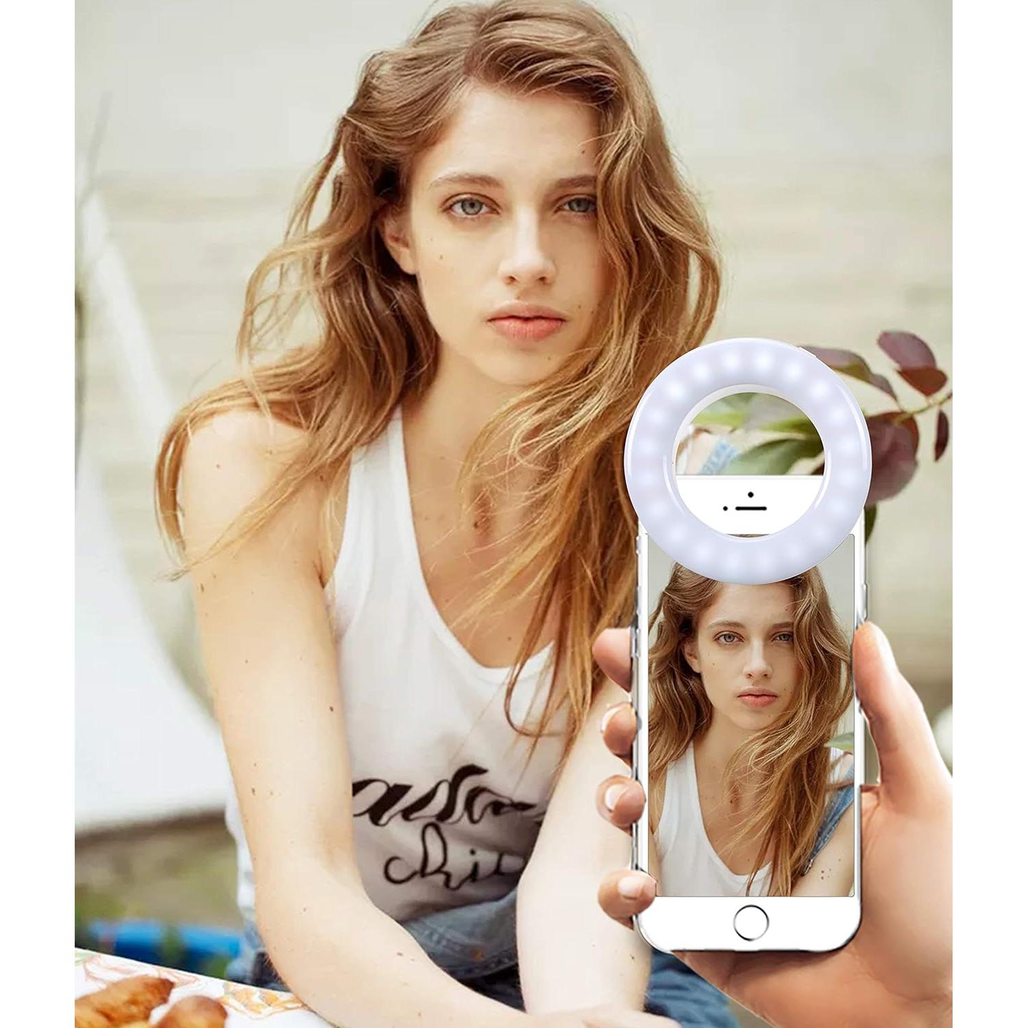 Selfie Ring Light, Oternal Ring Light Rechargeable Portable Clip-on Selfie Fill Light for iPhone Android Smart Phone Photography, Camera Video, Girl Makes up