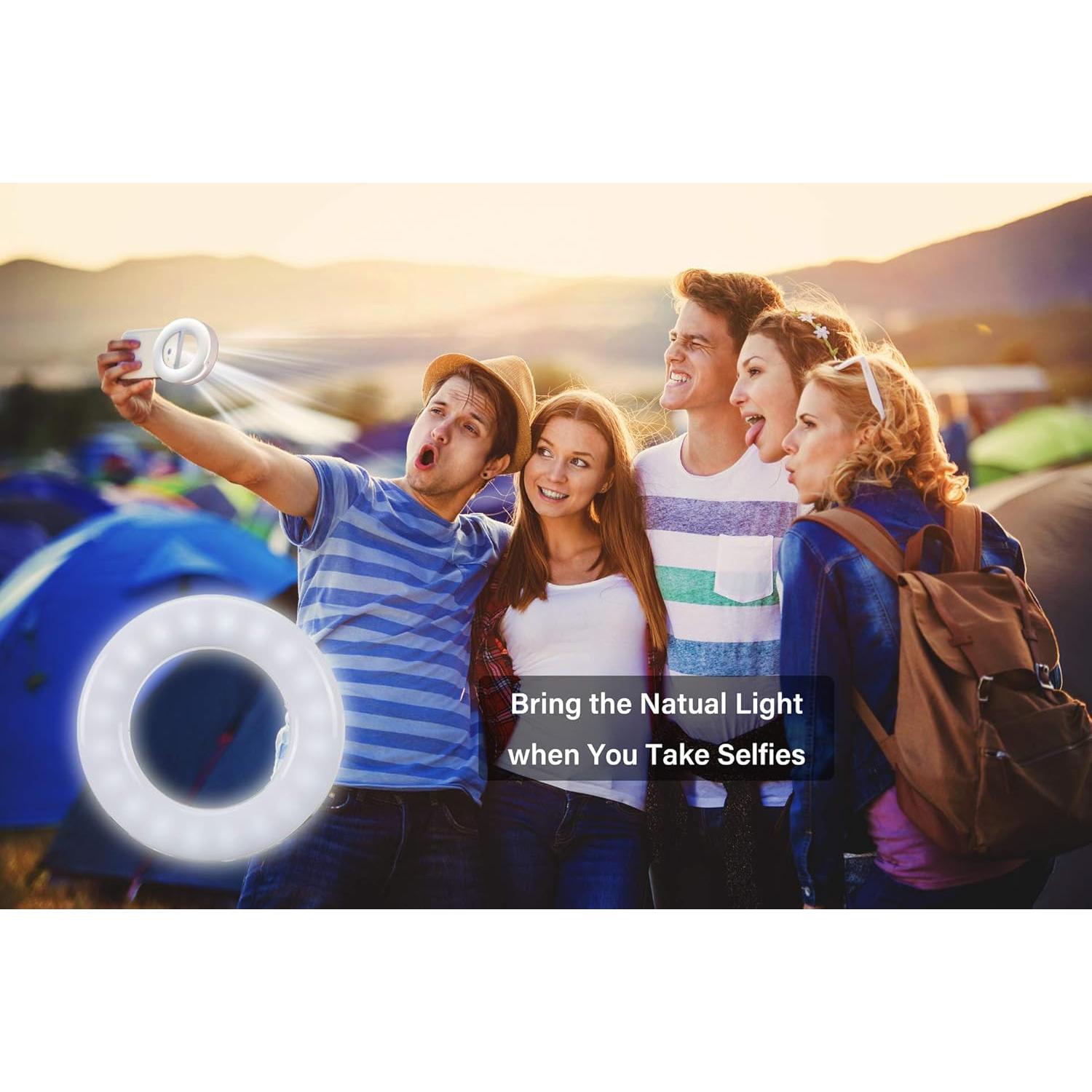 Selfie Ring Light, Oternal Ring Light Rechargeable Portable Clip-on Selfie Fill Light for iPhone Android Smart Phone Photography, Camera Video, Girl Makes up