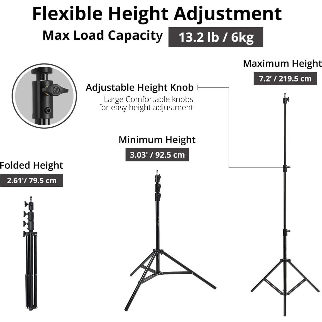 Flashpoint 2X Pro Air-Cushioned Heavy-Duty Light Stand (Black, 7.2')