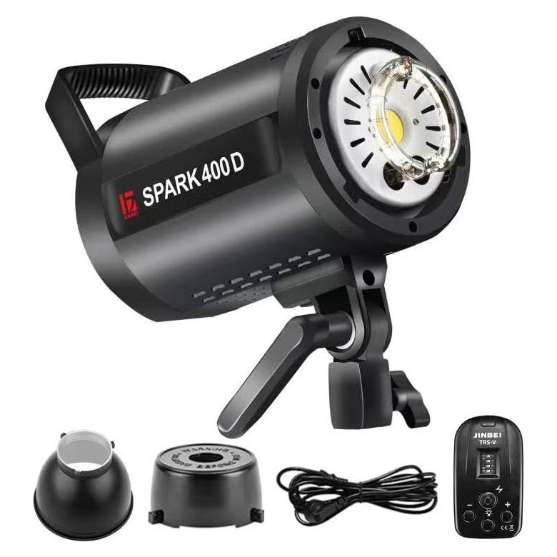 JINBEI 400Ws GN66 Studio Strobe Flash Light Bowens Mount Recycle Time in 0.1-0.9 Sec,Built-in 2.4G Wireless with LED Modeling Lamp Photography Flashes, Include 2.4G Wireless Trigger SPARK-400D