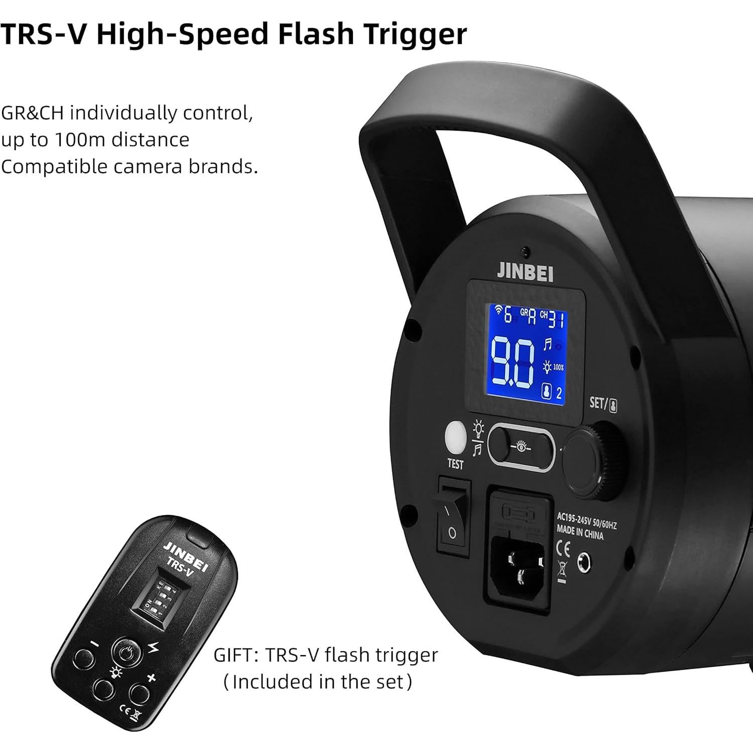 JINBEI 400Ws GN66 Studio Strobe Flash Light Bowens Mount Recycle Time in 0.1-0.9 Sec,Built-in 2.4G Wireless with LED Modeling Lamp Photography Flashes, Include 2.4G Wireless Trigger SPARK-400D