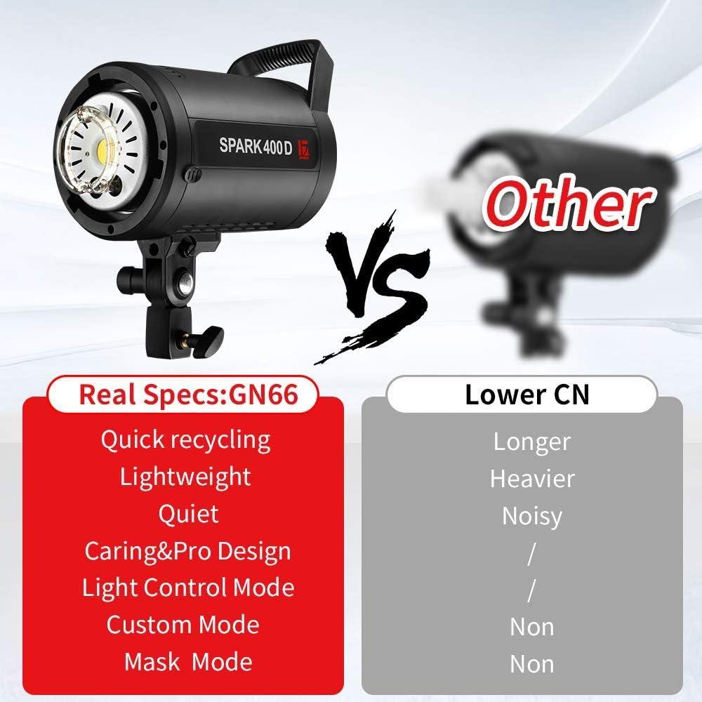 JINBEI 400Ws GN66 Studio Strobe Flash Light Bowens Mount Recycle Time in 0.1-0.9 Sec,Built-in 2.4G Wireless with LED Modeling Lamp Photography Flashes, Include 2.4G Wireless Trigger SPARK-400D
