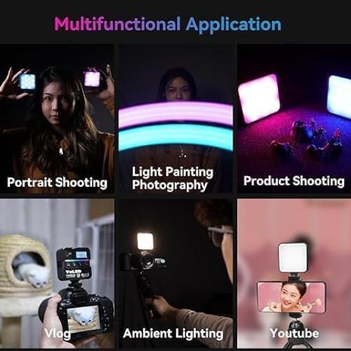YONGNUO YN60RGB 6W Video Lights, LED Camera Light 360° Full Color Portable Photography Lighting with Cold Shoe, 2000mAh Rechargeable CRI 95+ 2500-9500K Dimmable Panel Lamp Support Magnetic Attraction