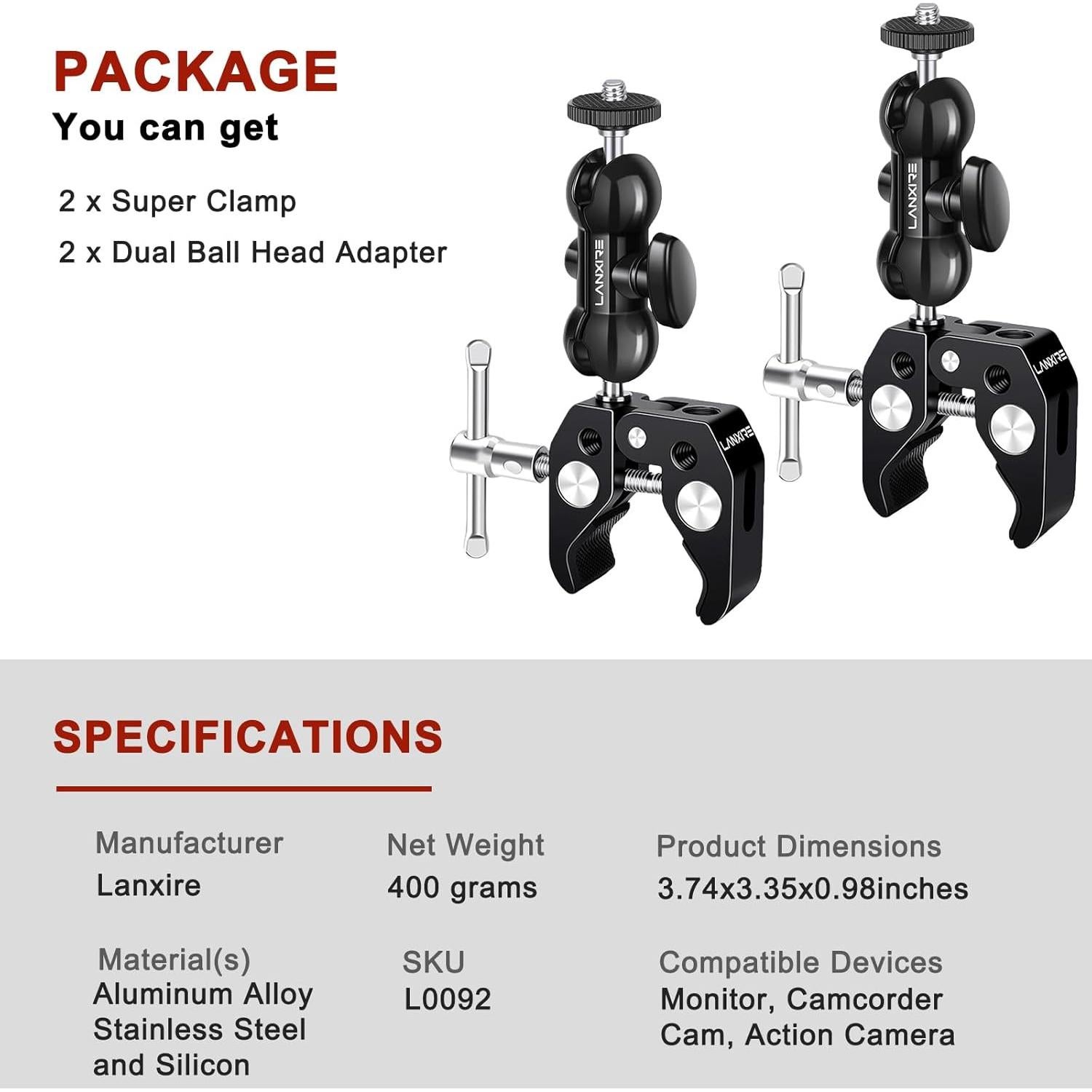 Soporte de Cámara Super Clamp Lanxire con Brazo Mágico 360°