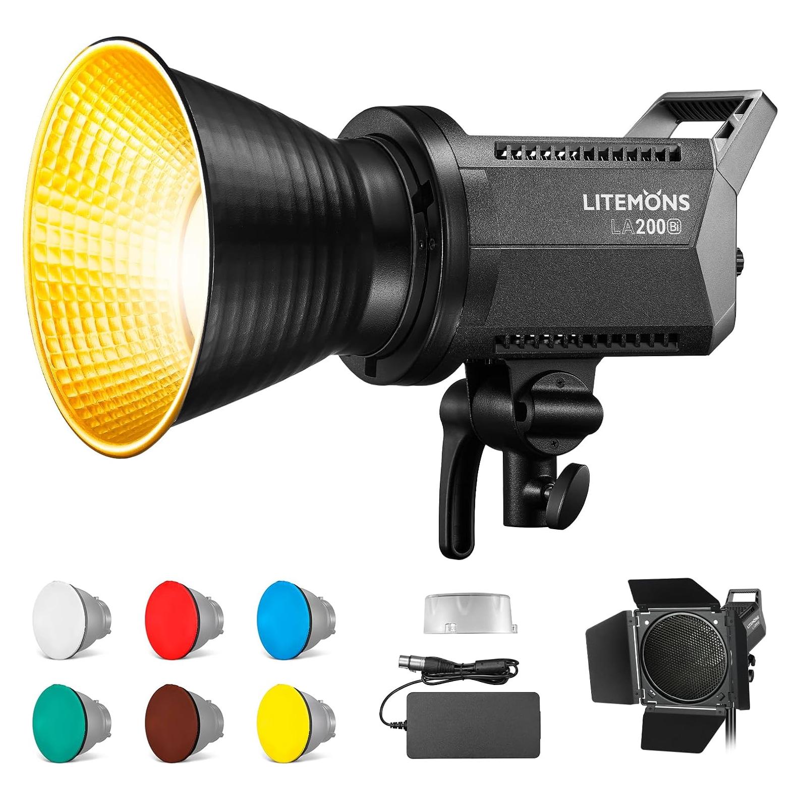 GODOX Litemons LA200Bi 230W Bi-Color LED Video Light,Dimmable 2800K-6500K,CRI 96+ TLCI 97+ Portable Photography Speedlite 101000@lux mit 8 Light Effect and APP Control Bowens Mount Continuous Lighting