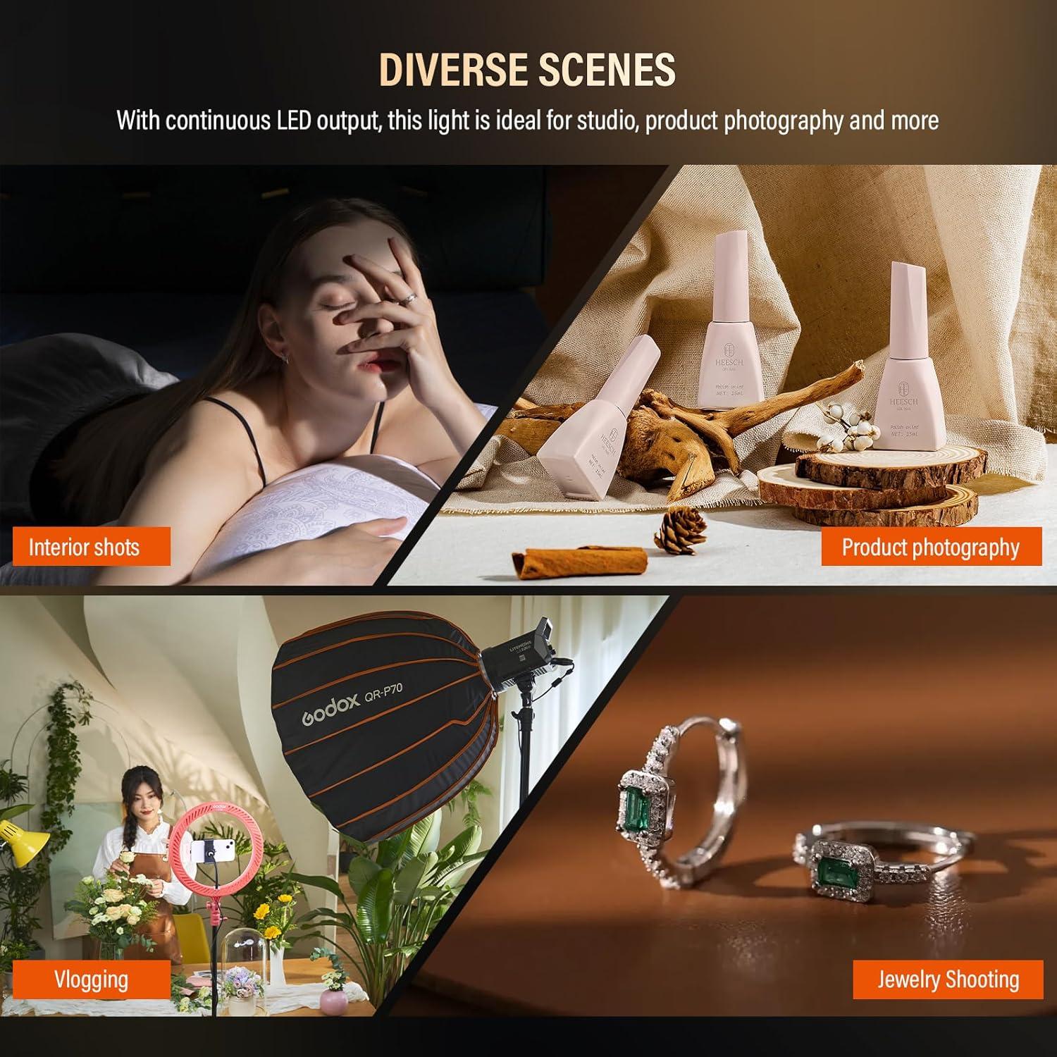 GODOX Litemons LA200Bi 230W Bi-Color LED Video Light,Dimmable 2800K-6500K,CRI 96+ TLCI 97+ Portable Photography Speedlite 101000@lux mit 8 Light Effect and APP Control Bowens Mount Continuous Lighting