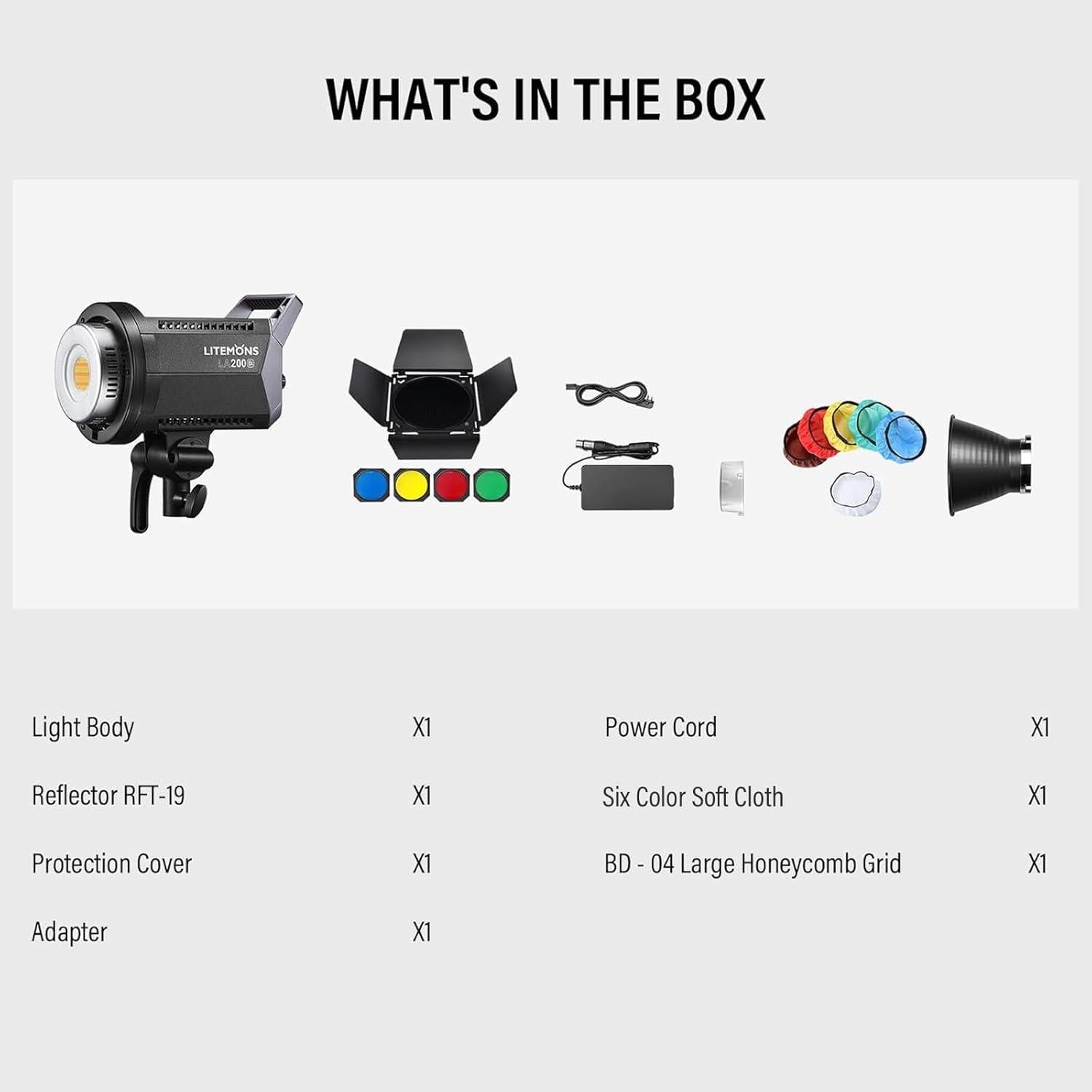 GODOX Litemons LA200Bi 230W Bi-Color LED Video Light,Dimmable 2800K-6500K,CRI 96+ TLCI 97+ Portable Photography Speedlite 101000@lux mit 8 Light Effect and APP Control Bowens Mount Continuous Lighting