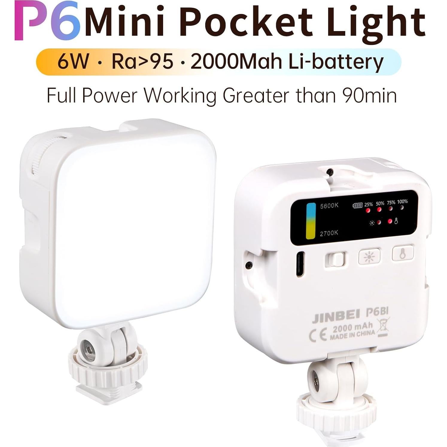 Luz de Video JINBEI P6 Bi-Color LED 2700K-7500K 2000mAh
