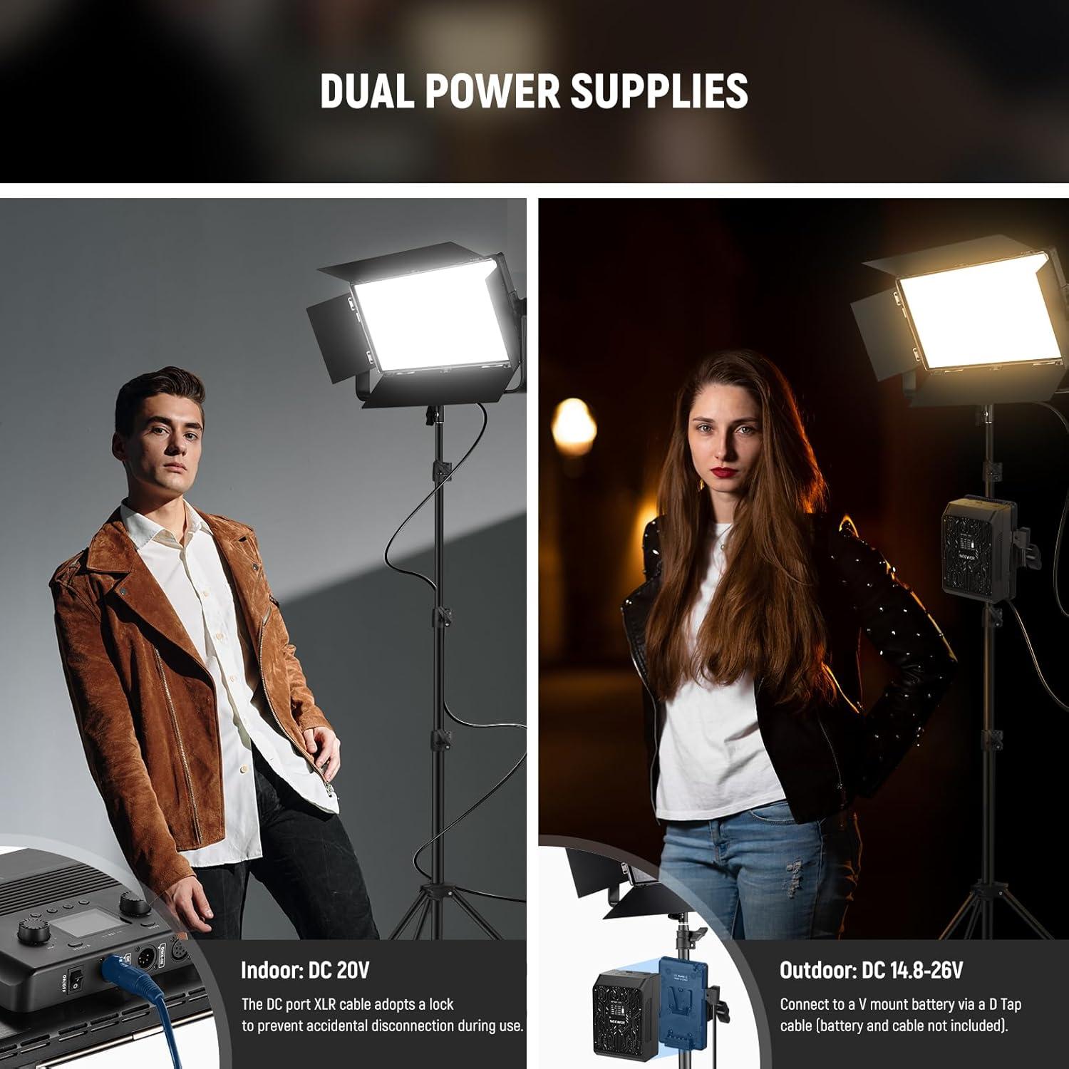 NEEWER AP100B 100W Bi Color LED Panel Video Light Kit, 960 LEDs 38600Lux@0.5m 2500K-8500K with GC21B 21W Handheld LED Tube Light 35.5"/90cm for Pro Studio Photography Recording Stage Lighting