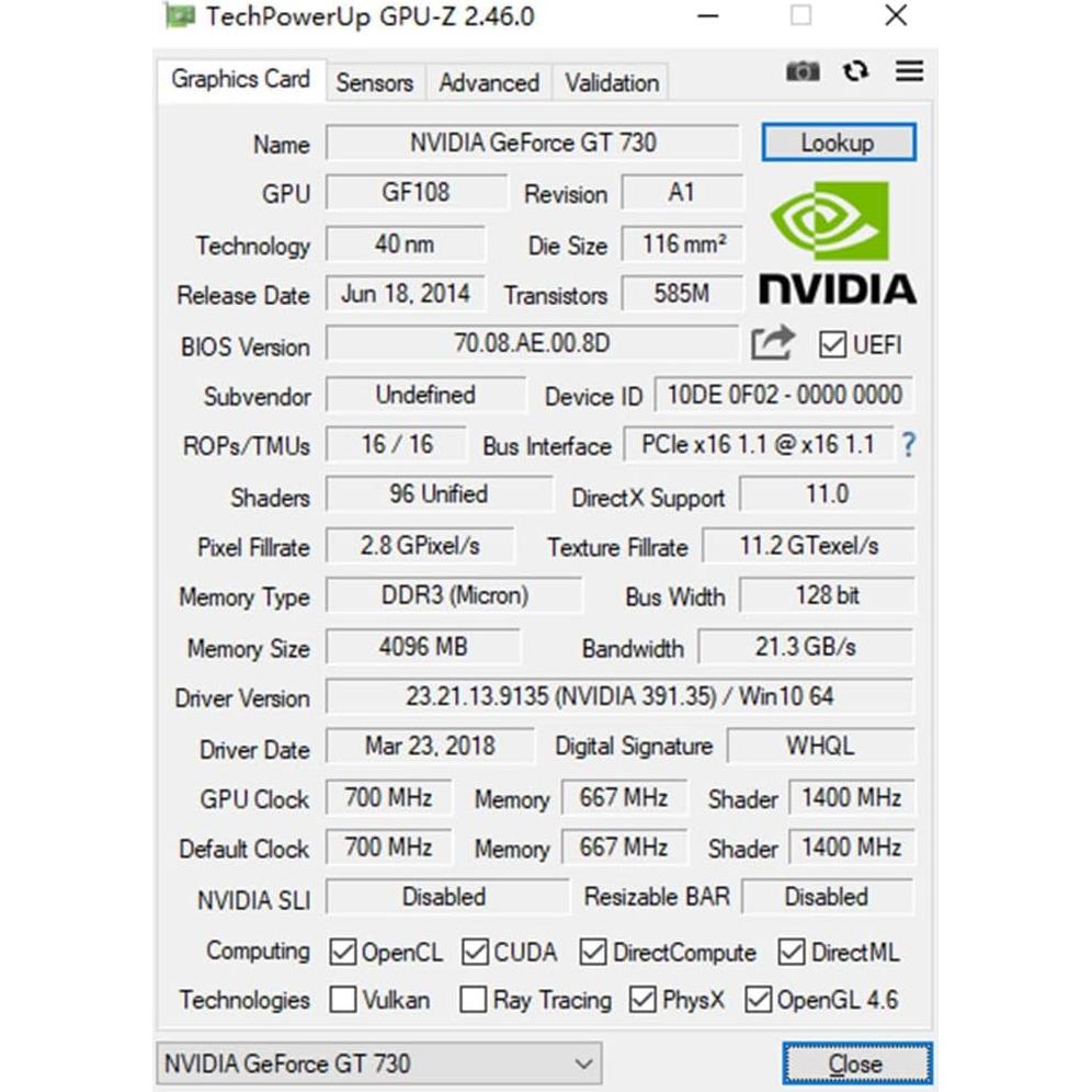 Tarjeta Gráfica GT 730 4GB DDR3 HDMI DVI VGA para PC