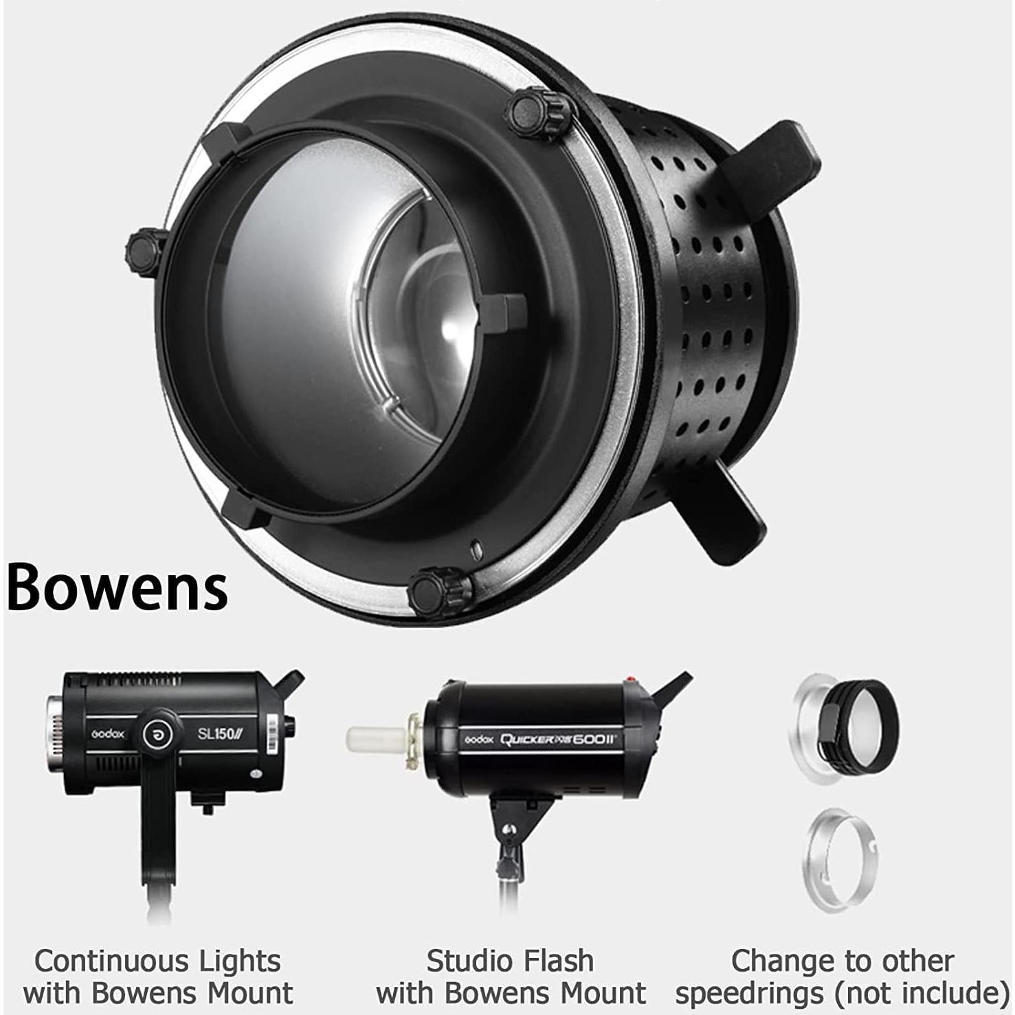 Snoot Óptico SOONPHO 50mm con Kit de 12 Gobos y Filtros