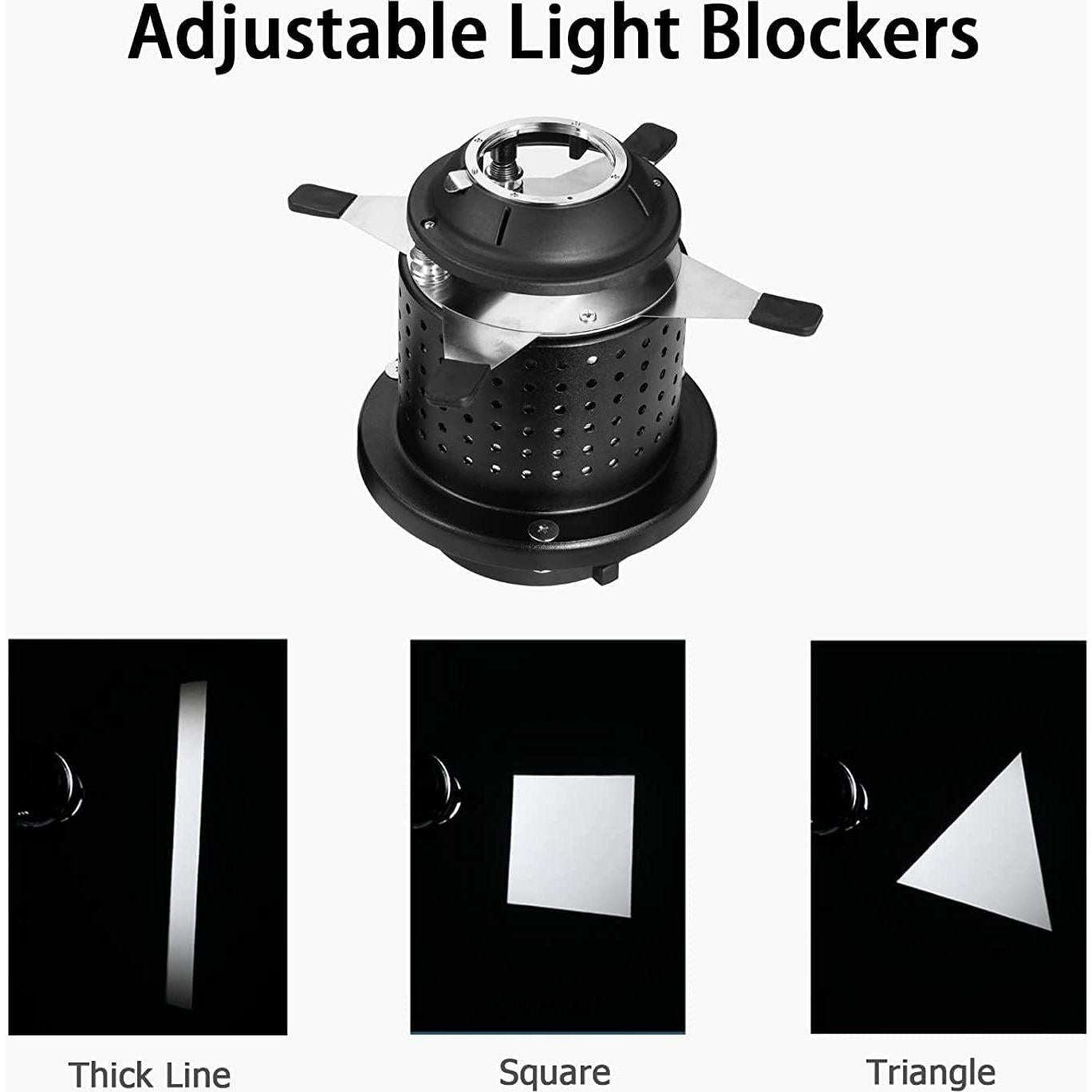 Snoot Óptico SOONPHO 50mm con Kit de 12 Gobos y Filtros