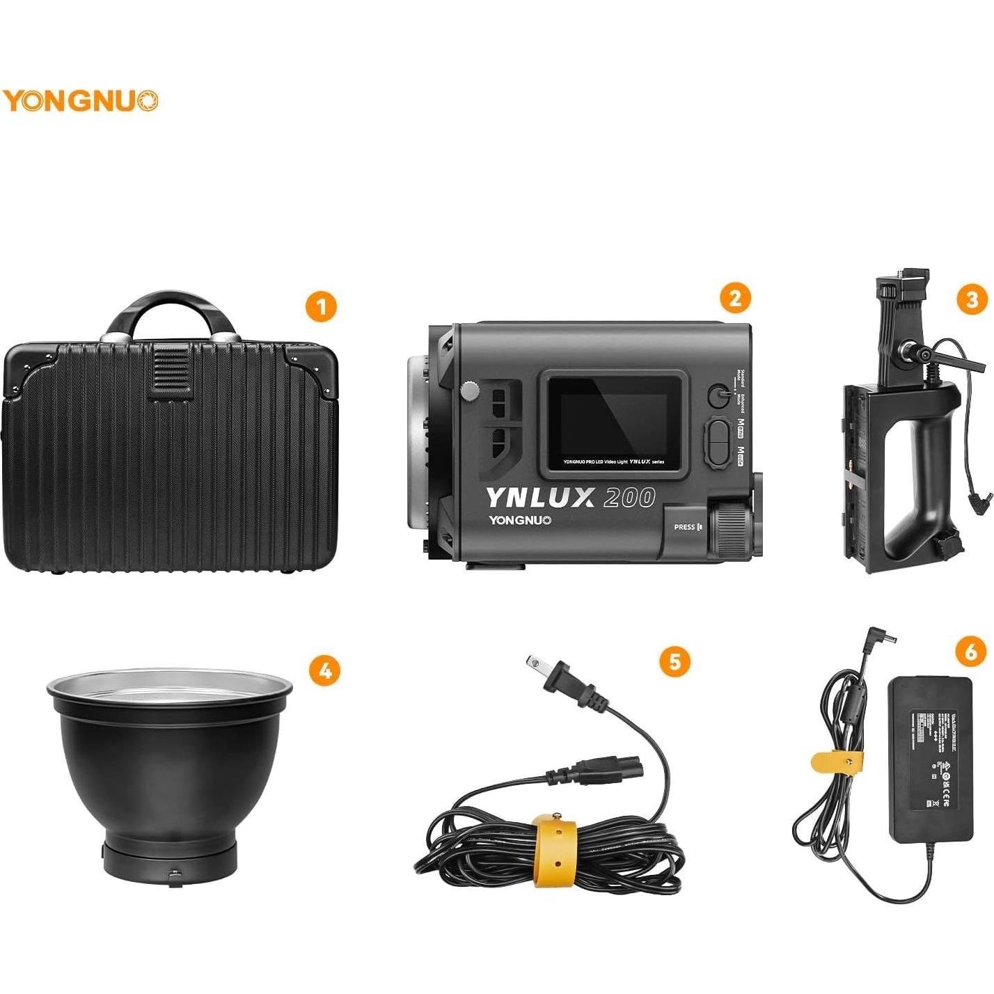 YONGNUO YNLUX200 200W LED Video Light, Handheld Continuous Output Lighting, with Bowens Mount, 2700-6500K Bi-Color, CRI96+ 2.4G Wireless Remote, for Portrait Wedding Outdoor Shooting YouTube Videos