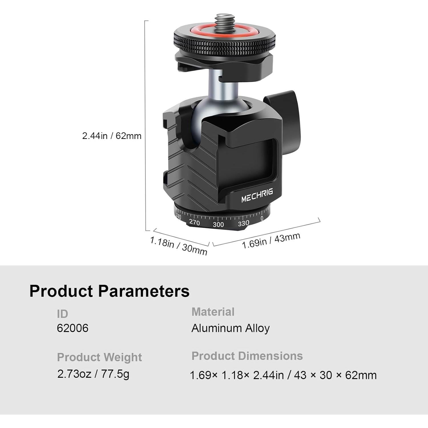 Cabezal de Trípode Mini Ball Mechrig 62006 - Soporte Triple Frío