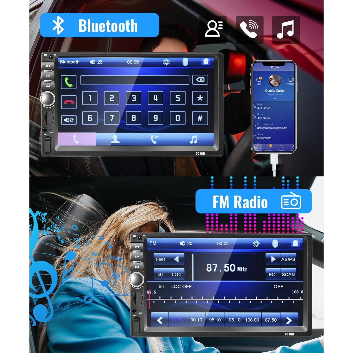 Estéreo Doble Din Rimoody 7" Bluetooth FM Cámara Respaldo