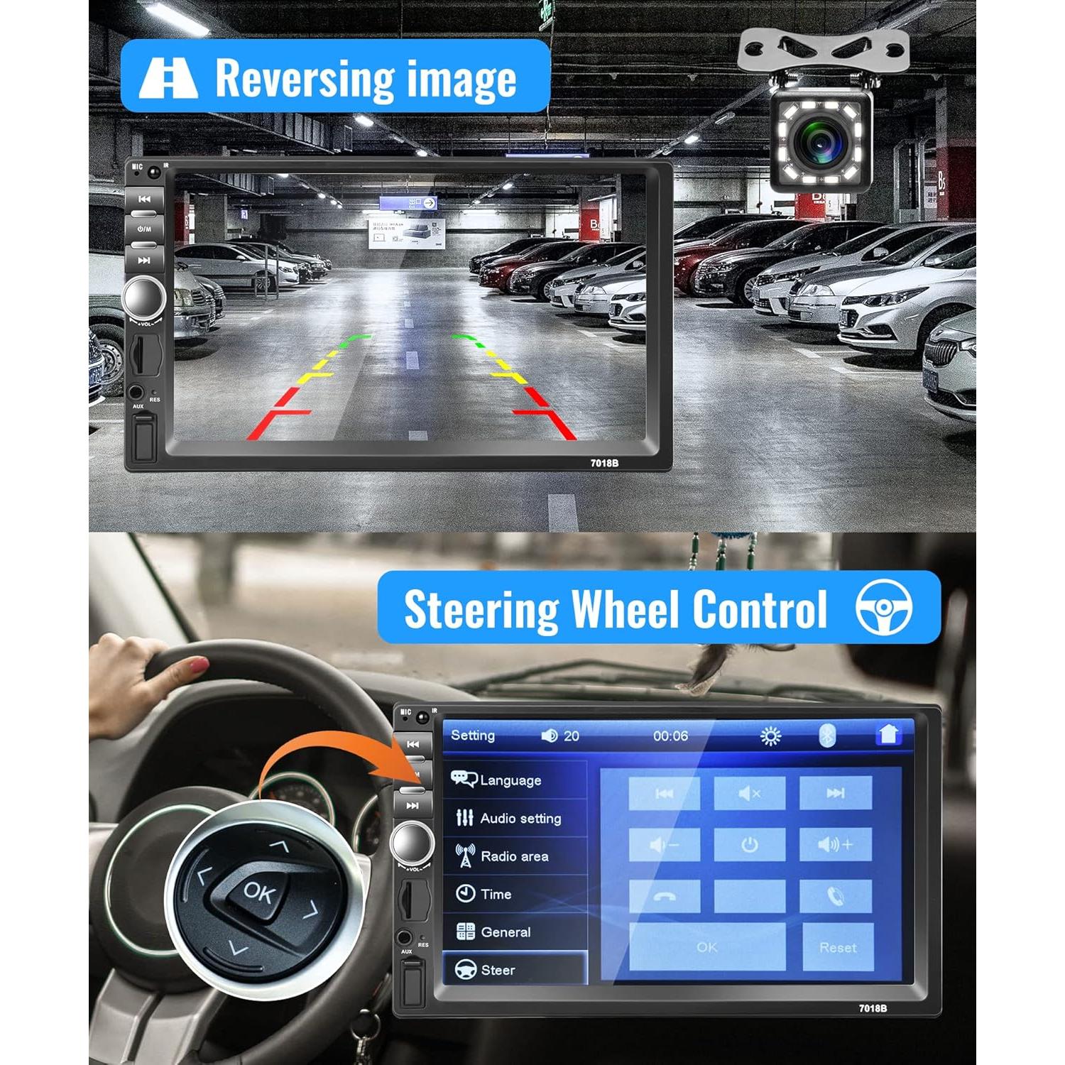 Estéreo Doble Din Rimoody 7" Bluetooth FM Cámara Respaldo