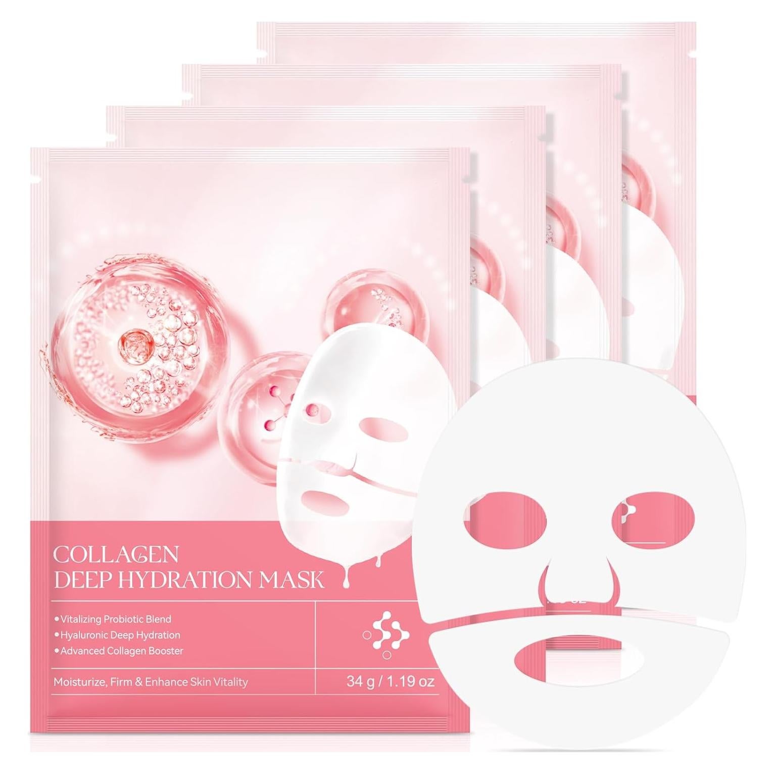 Mascarilla Facial de Colágeno - Hidratante Nocturna 4ea Rosa