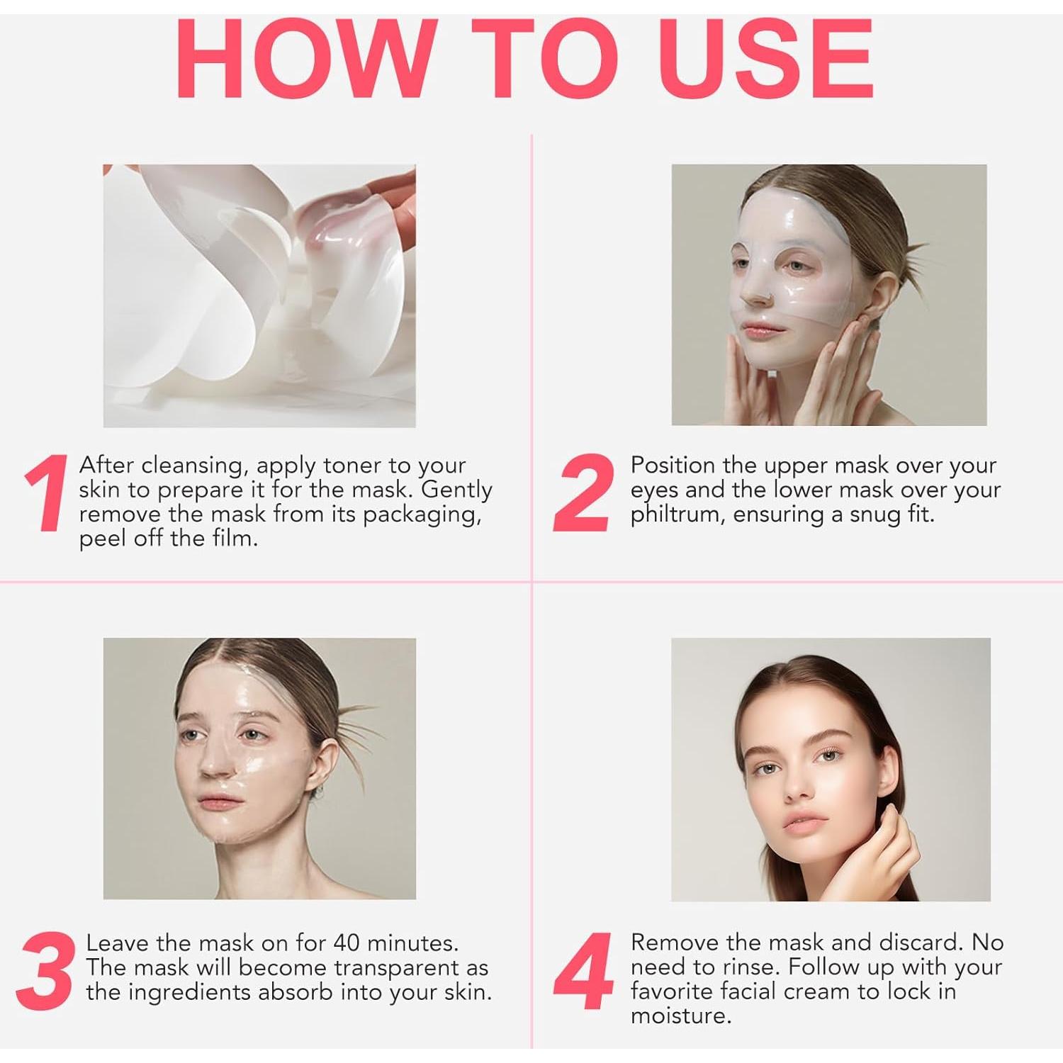 Mascarilla Facial de Colágeno - Hidratante Nocturna 4ea Rosa