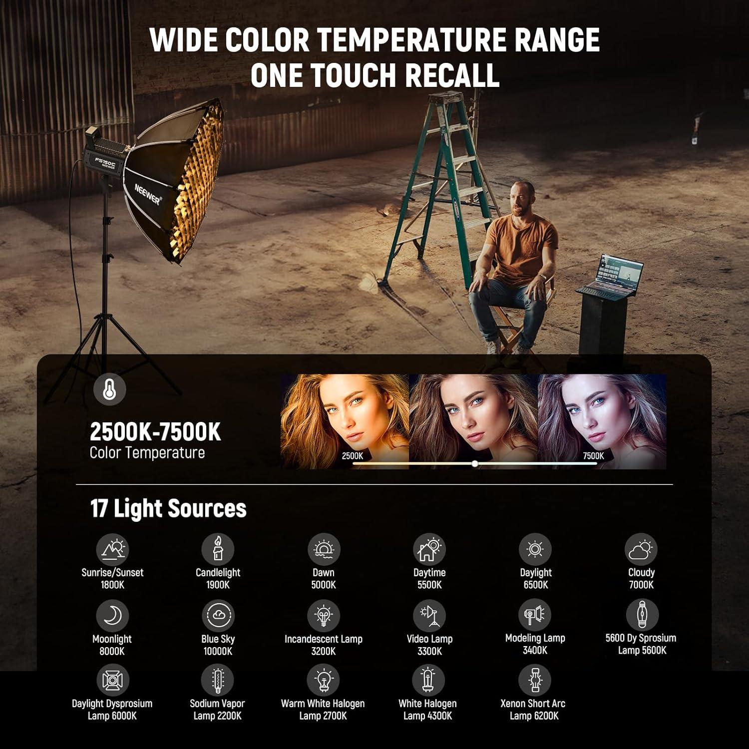 Luz de Video LED RGB NEEWER FS150C 130W 2500-7500K CRI97