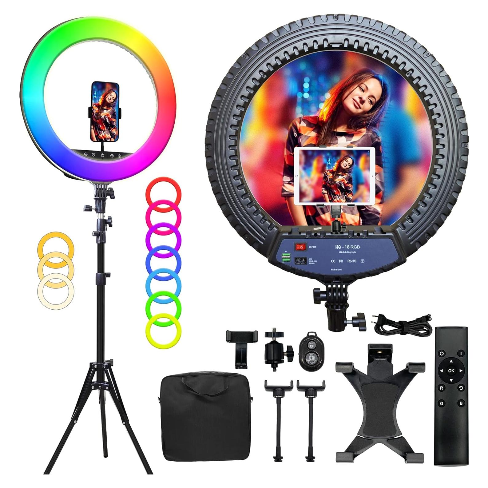 Kit Luz de Anillo LED RGB 18" OVEHEL HQ18 Regulable 3000K-6500K