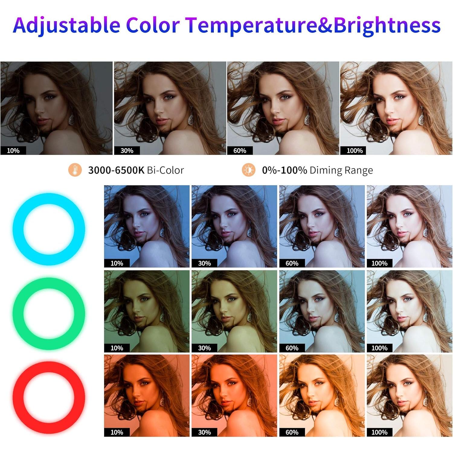 Kit Luz de Anillo LED RGB 18" OVEHEL HQ18 Regulable 3000K-6500K