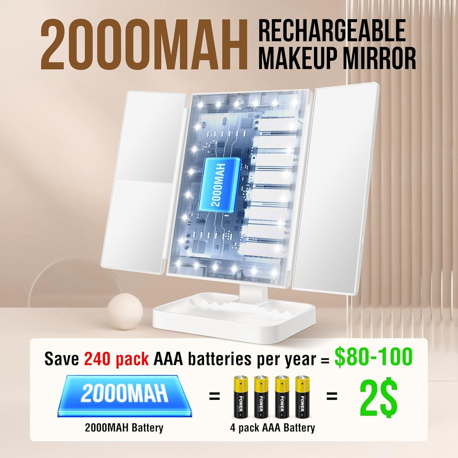 Espejo de Maquillaje Iluminado NIKKOMON 10X 3X 2X Blanco