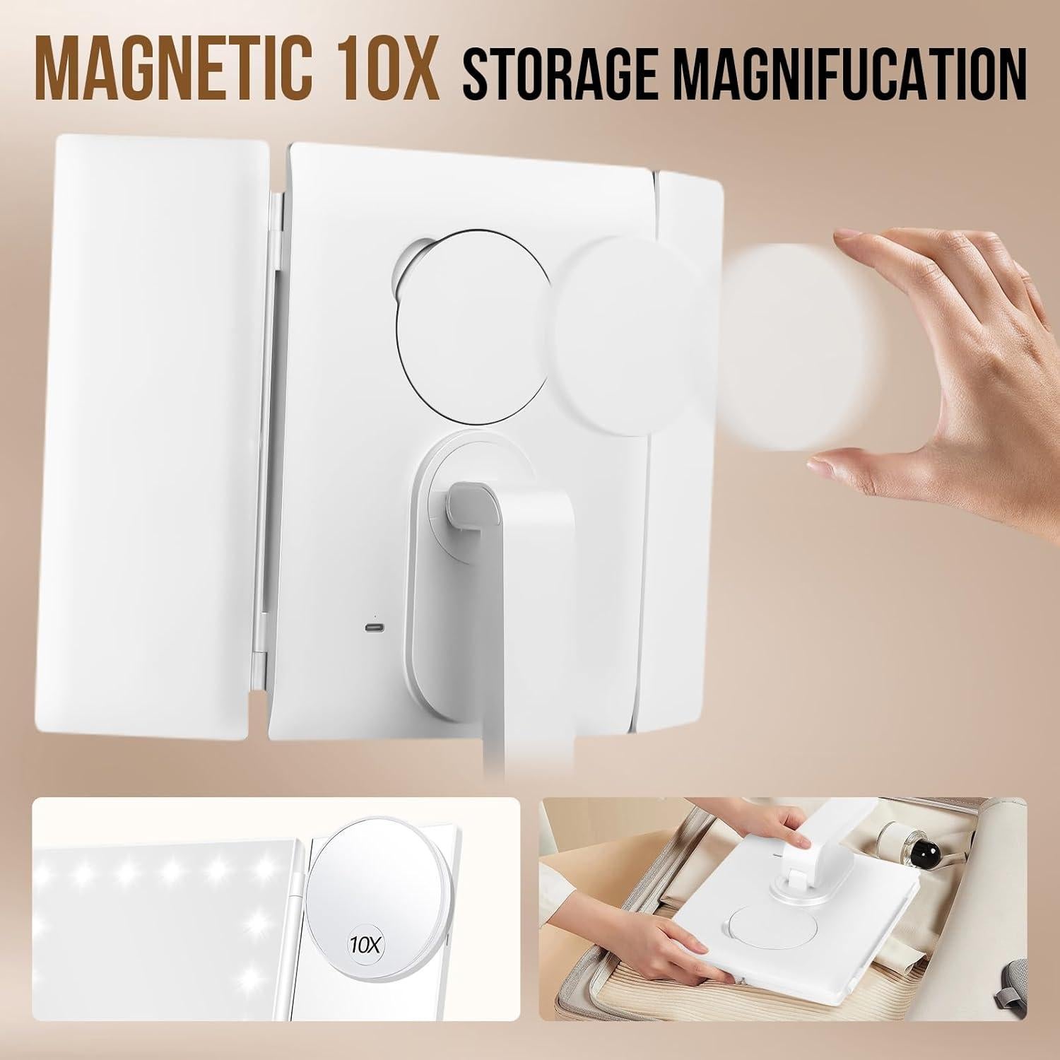 Espejo de Maquillaje Iluminado NIKKOMON 10X 3X 2X Blanco