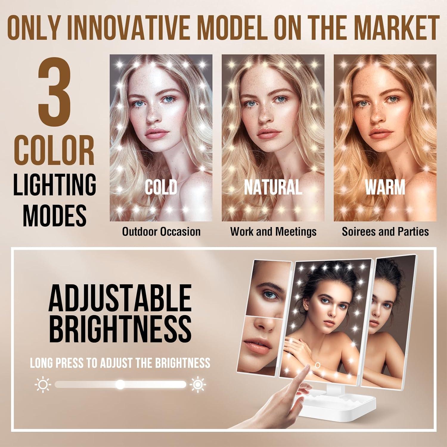 Espejo de Maquillaje Iluminado NIKKOMON 10X 3X 2X Blanco