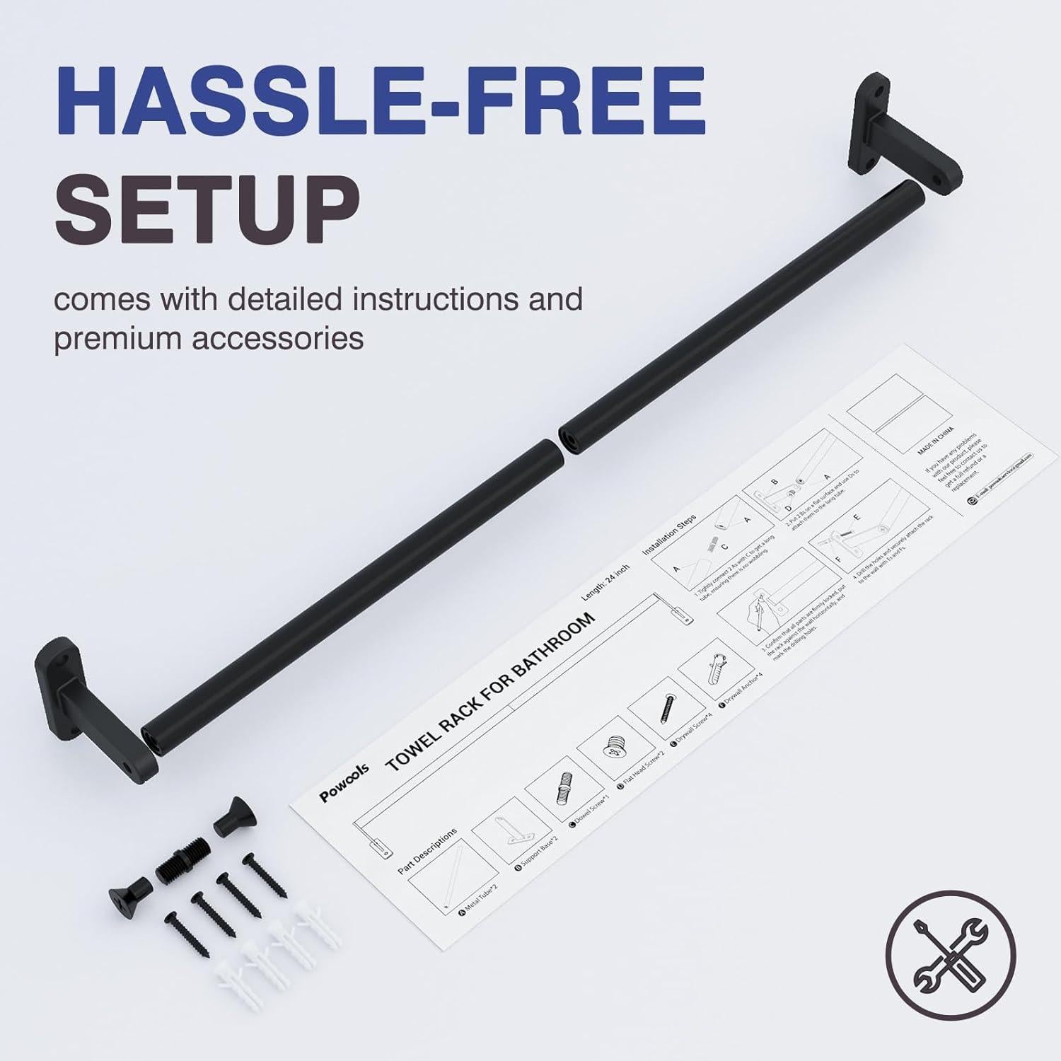 Soporte para Toallas Powools 60 cm Montado en Pared Negro