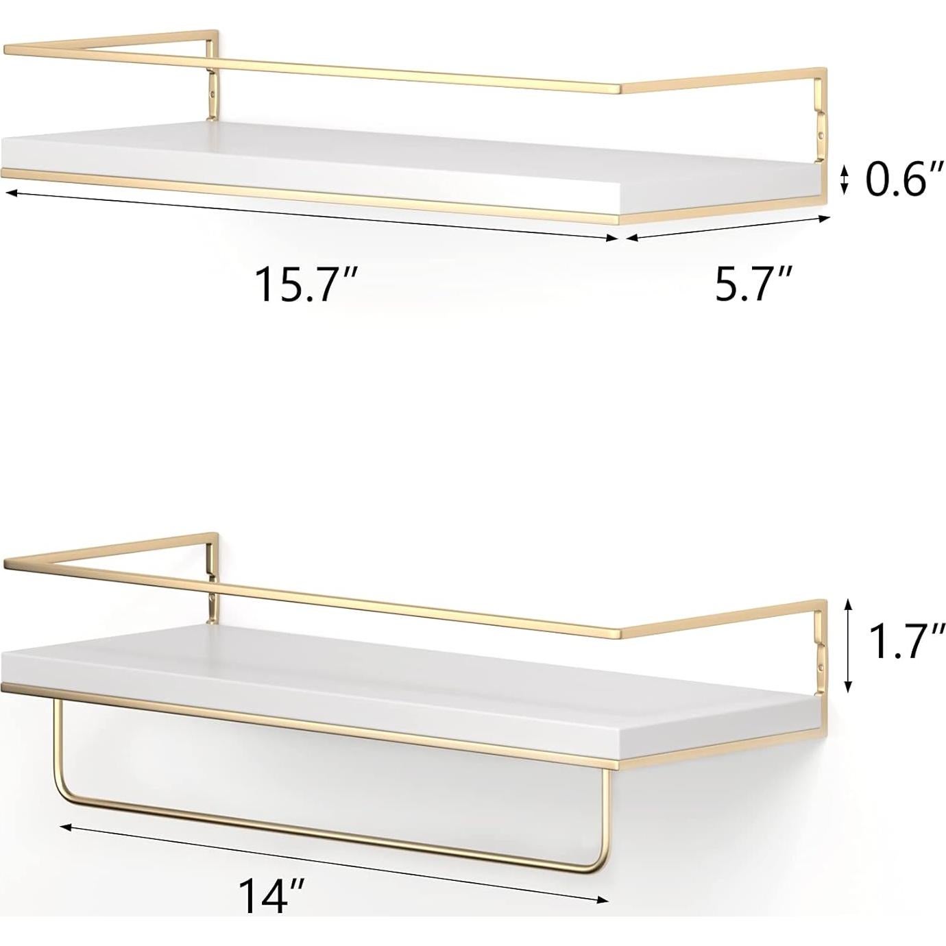 Estantes Flotantes Shario - Juego de 2, 40.64x15.24cm, Dorado