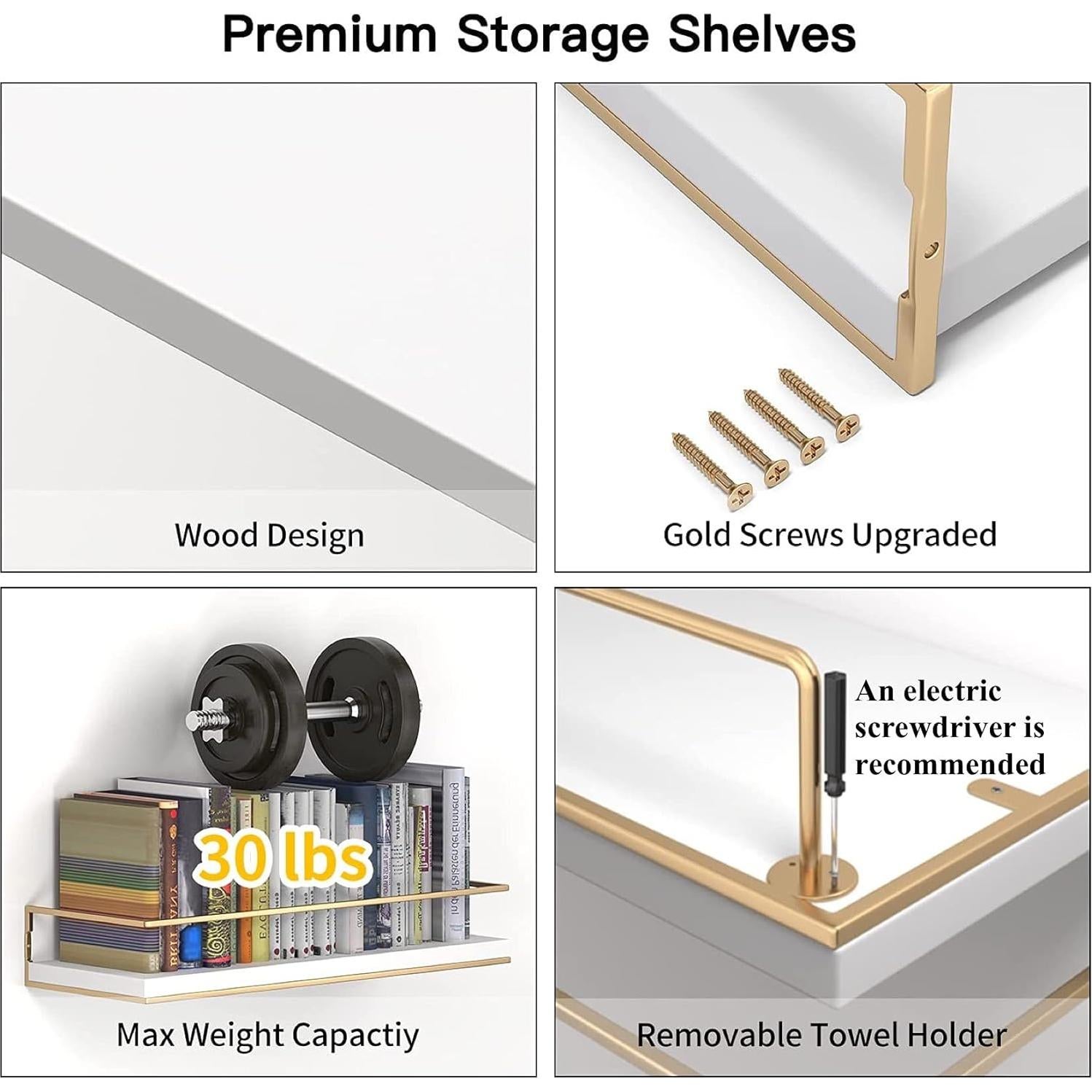 Estantes Flotantes Shario - Juego de 2, 40.64x15.24cm, Dorado