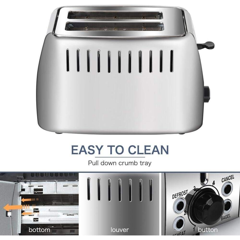 Tostadora de 2 Rebanadas prepAmeal Acero Inoxidable 750W Plata