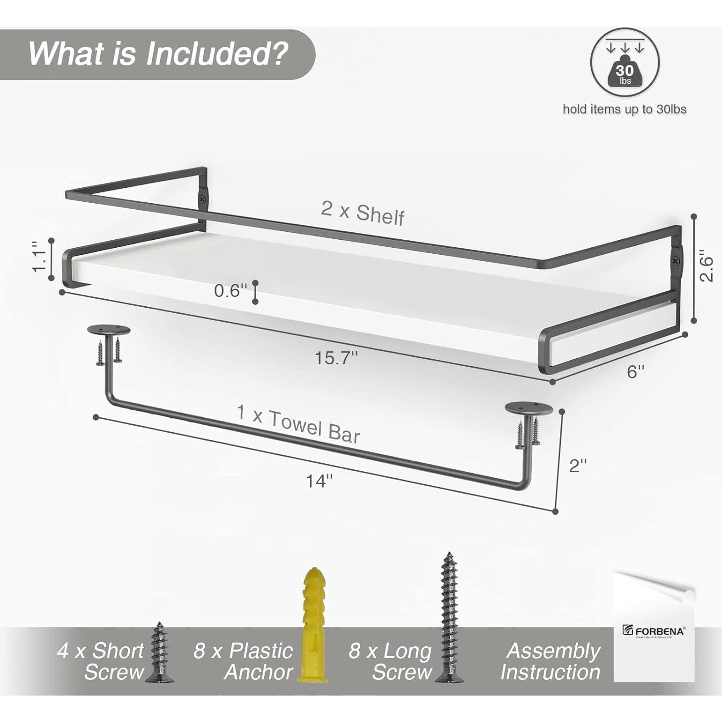 Estantes Flotantes Forbena para Baño sobre Inodoro, Juego de 2